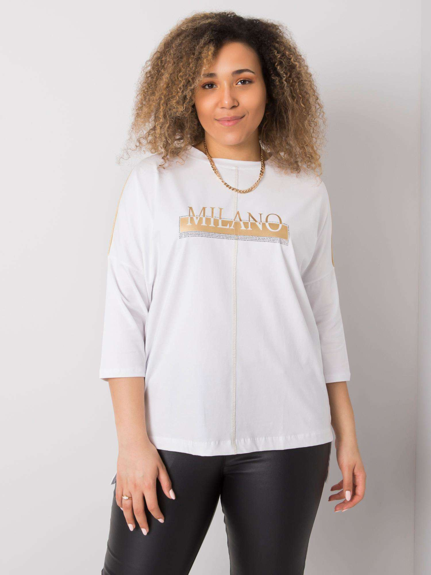 Biela blúzka so zlatou potlačou RV-BZ-6348.31P-white Veľkosť: ONE SIZE