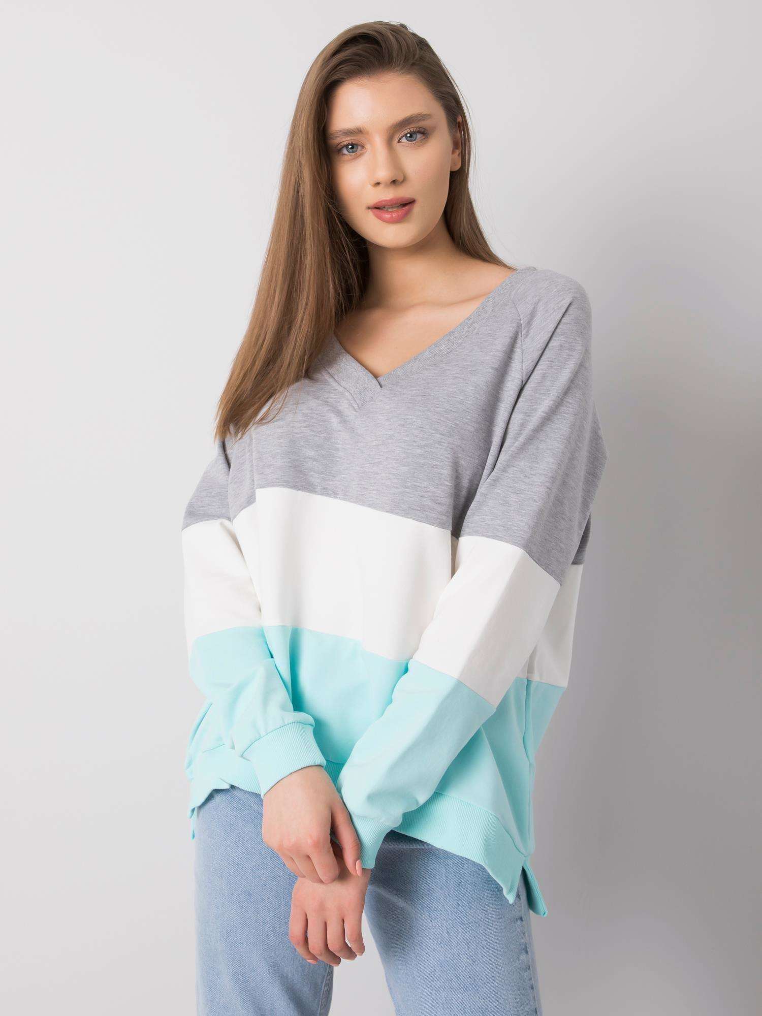 Mintovo-šedá dámska mikina s výstrihom RV-BL-5972.07-gray-mint Veľkosť: S/M