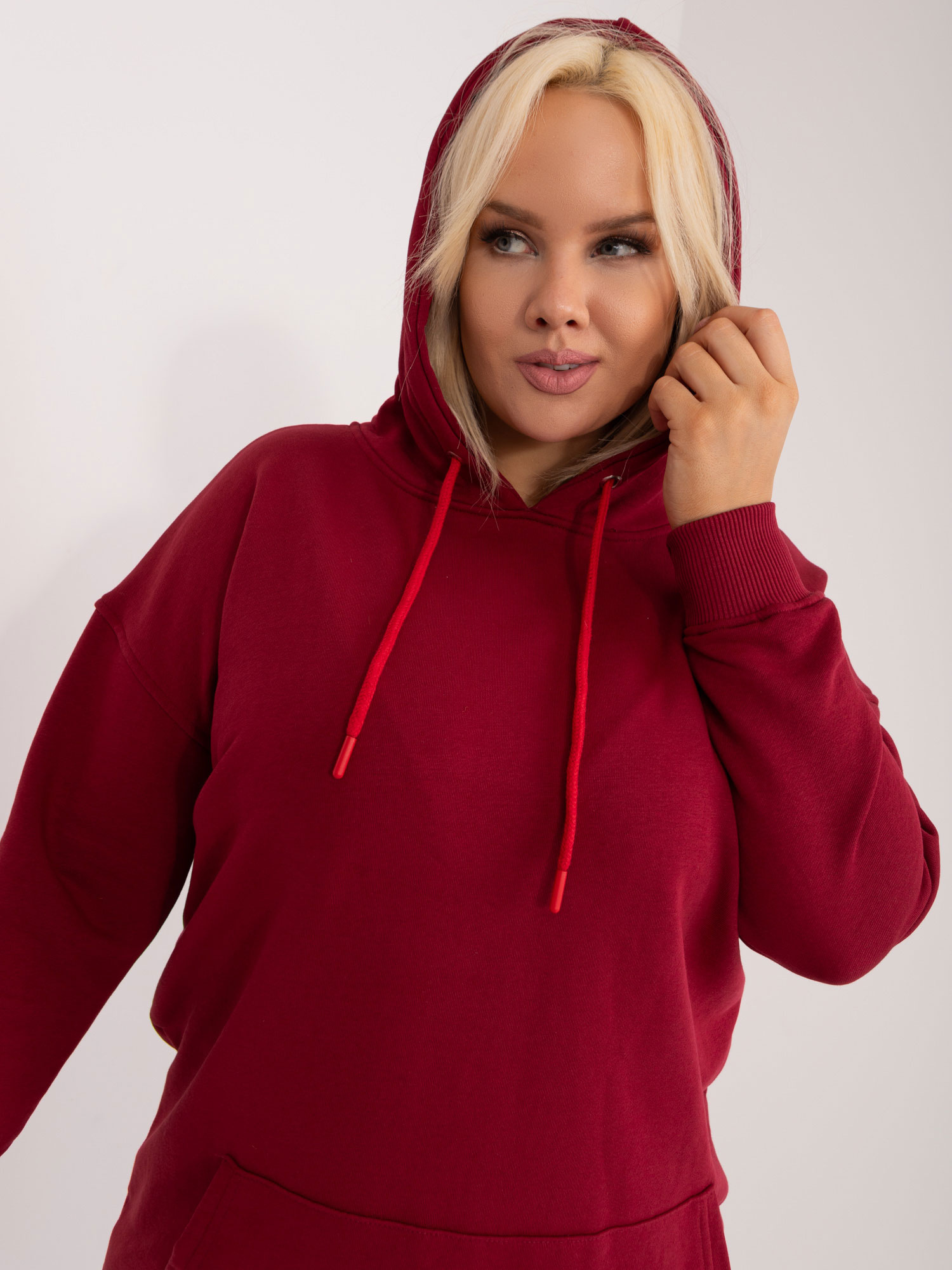 Vínová dlhšia basic mikina RV-BL-6338.19X-wine red Veľkosť: XL