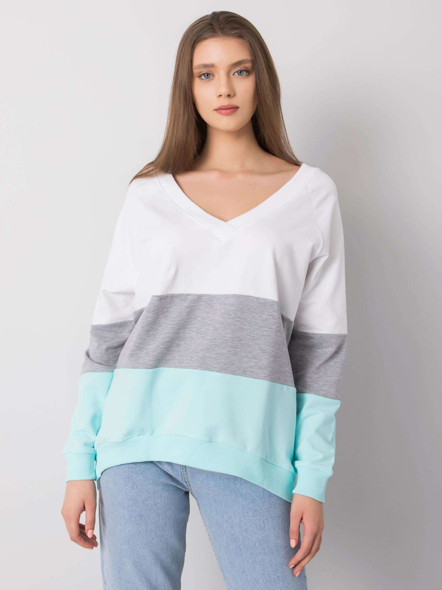 Mintovo-biela dámska mikina s výstrihom RV-BL-5972.07-mint Veľkosť: S/M