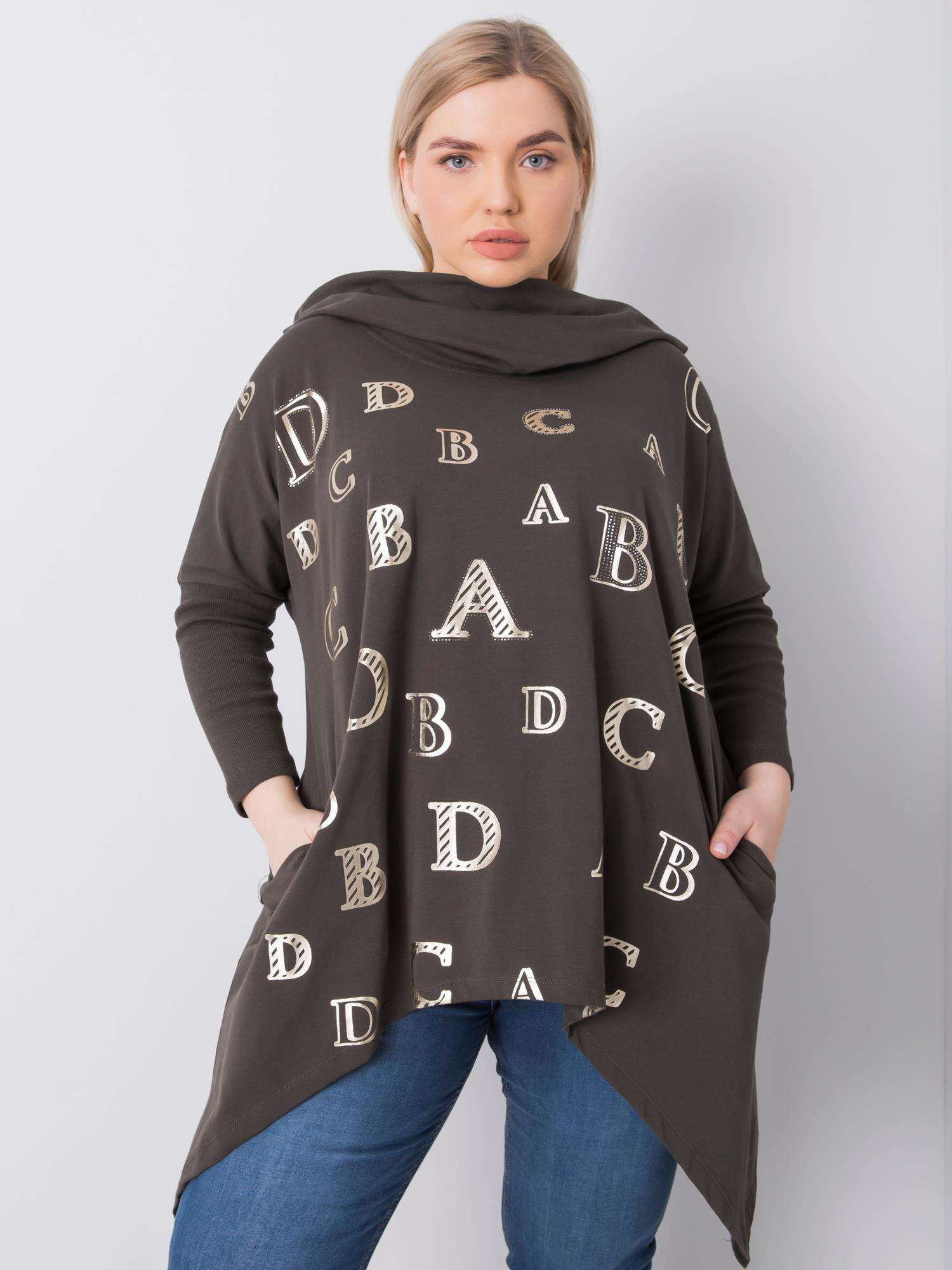 Khaki mikina s potlačou písmen RV-BZ-6458.46P-khaki Veľkosť: ONE SIZE