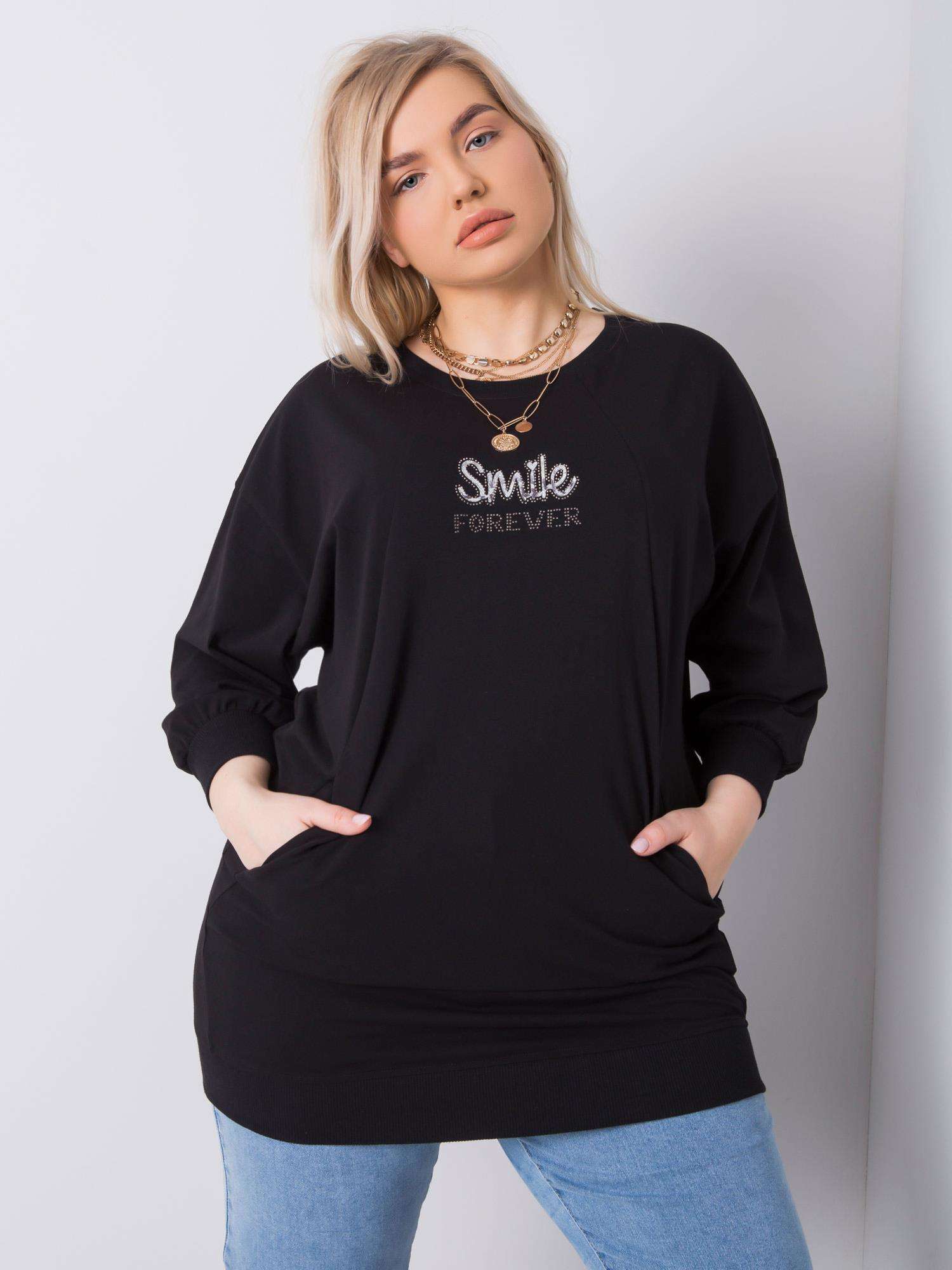 DLHÉ ČIERNE TRIČKO SMILE RV-BZ-6388.55P-BLACK Veľkosť: ONE SIZE