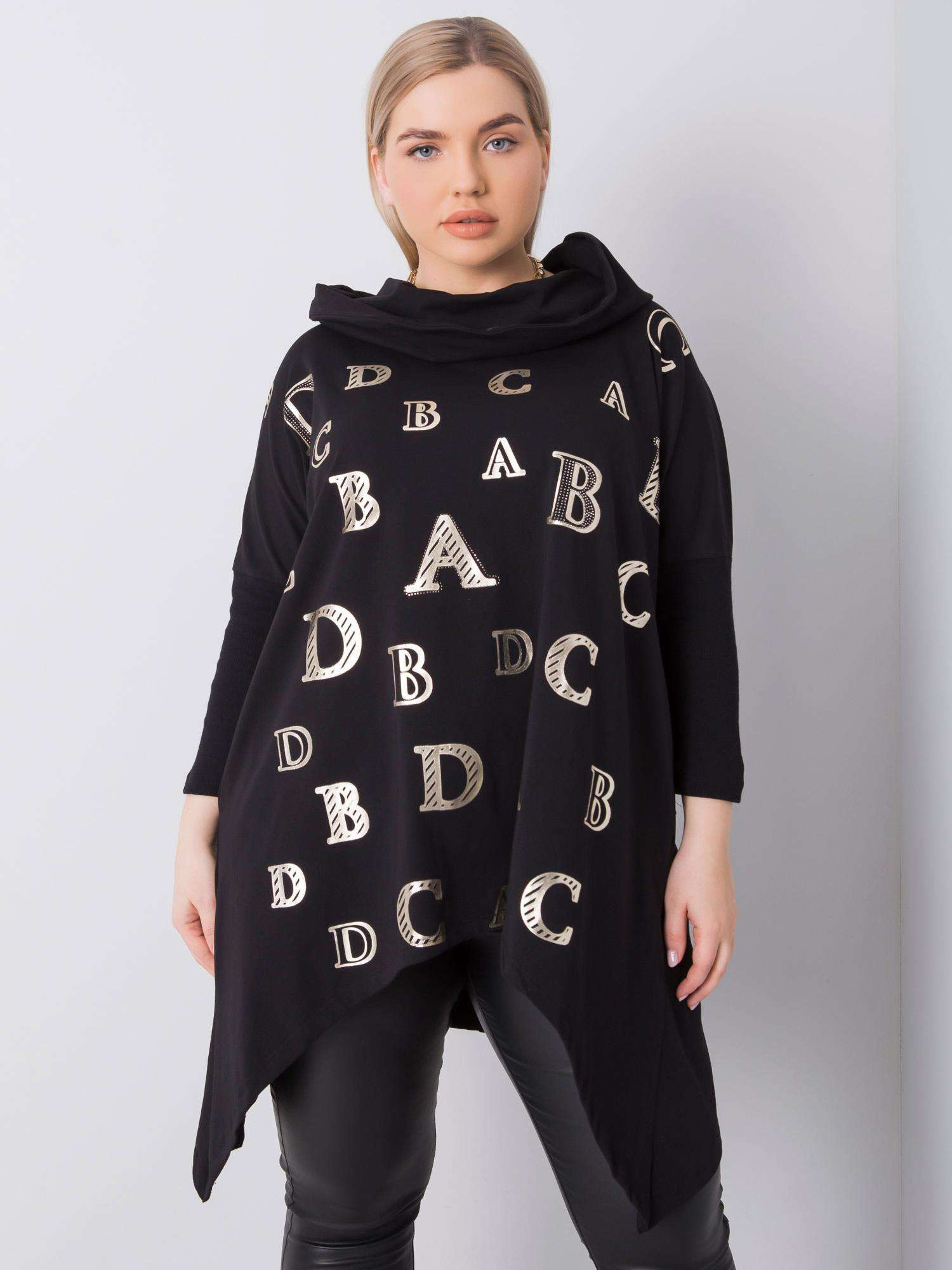 Čierna mikina s potlačou písmen RV-BZ-6458.46P-black Veľkosť: ONE SIZE