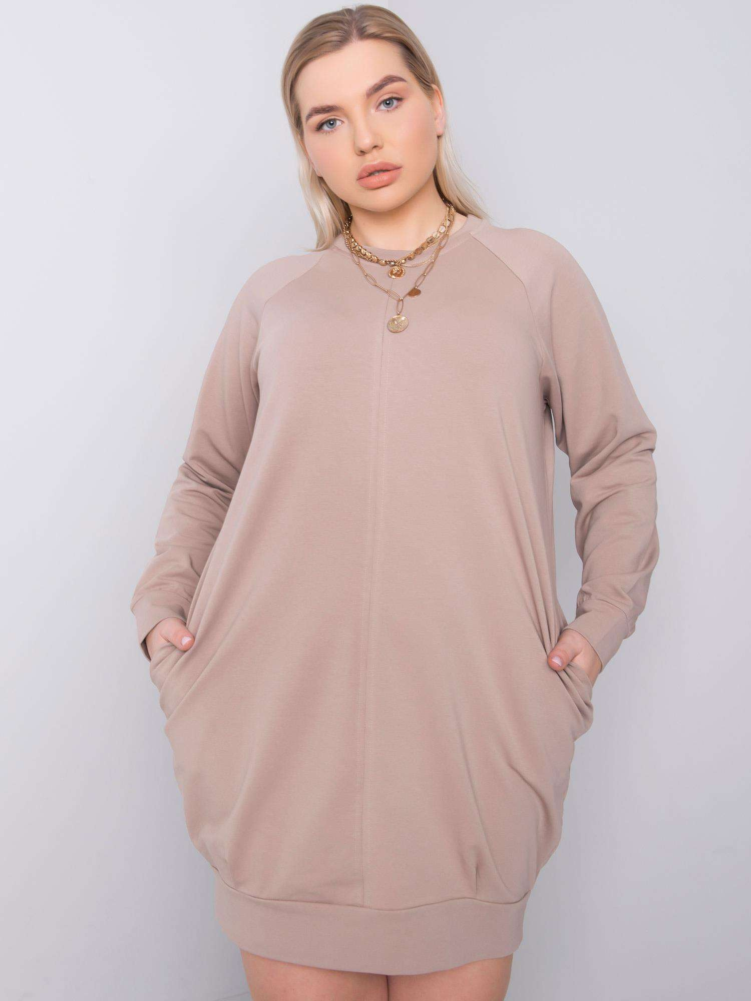 Béžové dámske šaty s vreckami RV-SK-6296.99-beige Veľkosť: 2XL