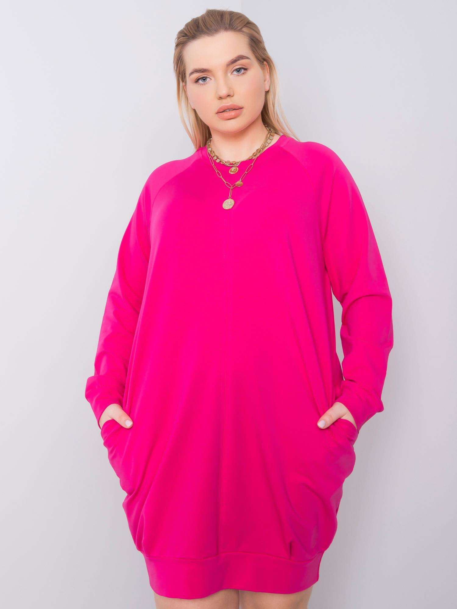 RUŽOVÉ DÁMSKE ŠATY S VRECKAMI RV-SK-6296.99-FUCHSIA Veľkosť: 2XL