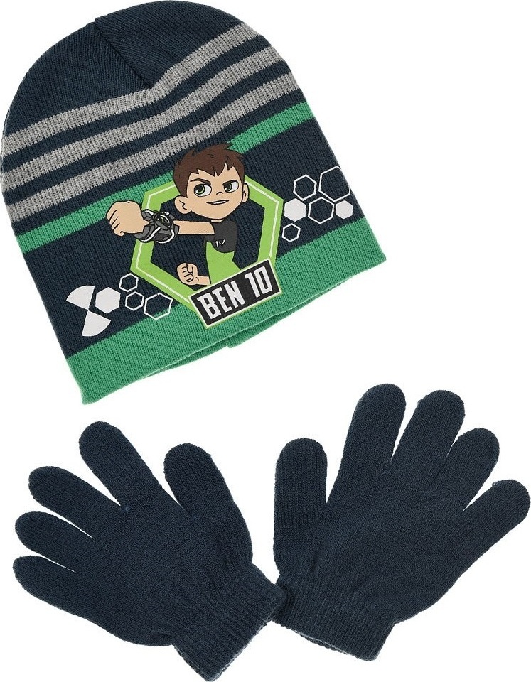 Modro-zelená sada čiapky a rukavíc Ben 10 Veľkosť: 52