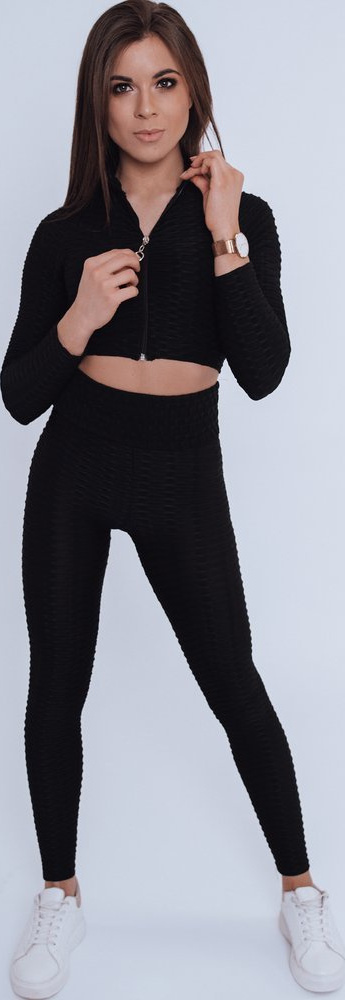 Čierna dámska štruktúrovaná súprava legín a mikiny so zipsom AY0523 Veľkosť: L