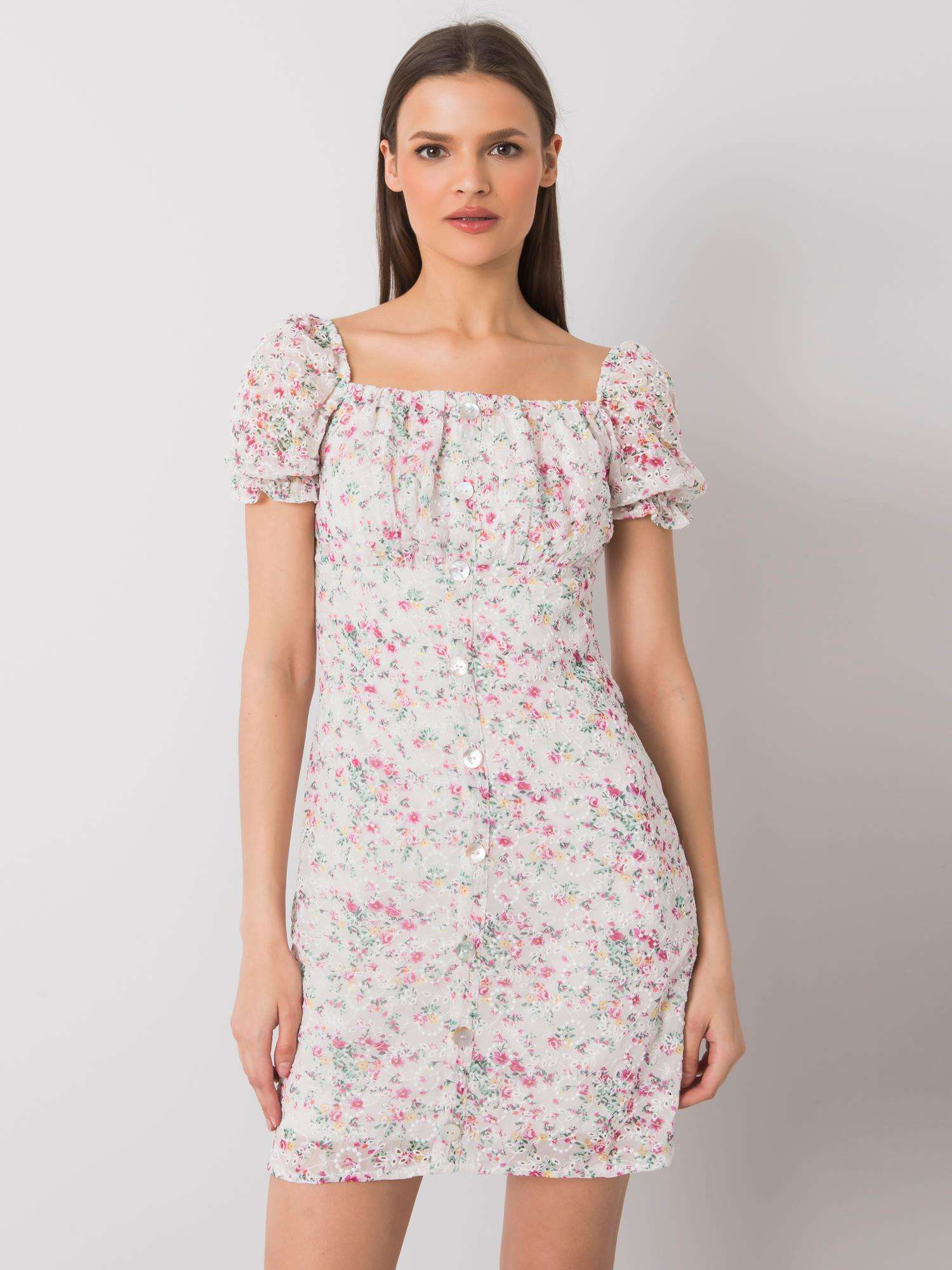 Smotanové romantické kvetované šaty 322-SK-1638.42-creamy Veľkosť: M