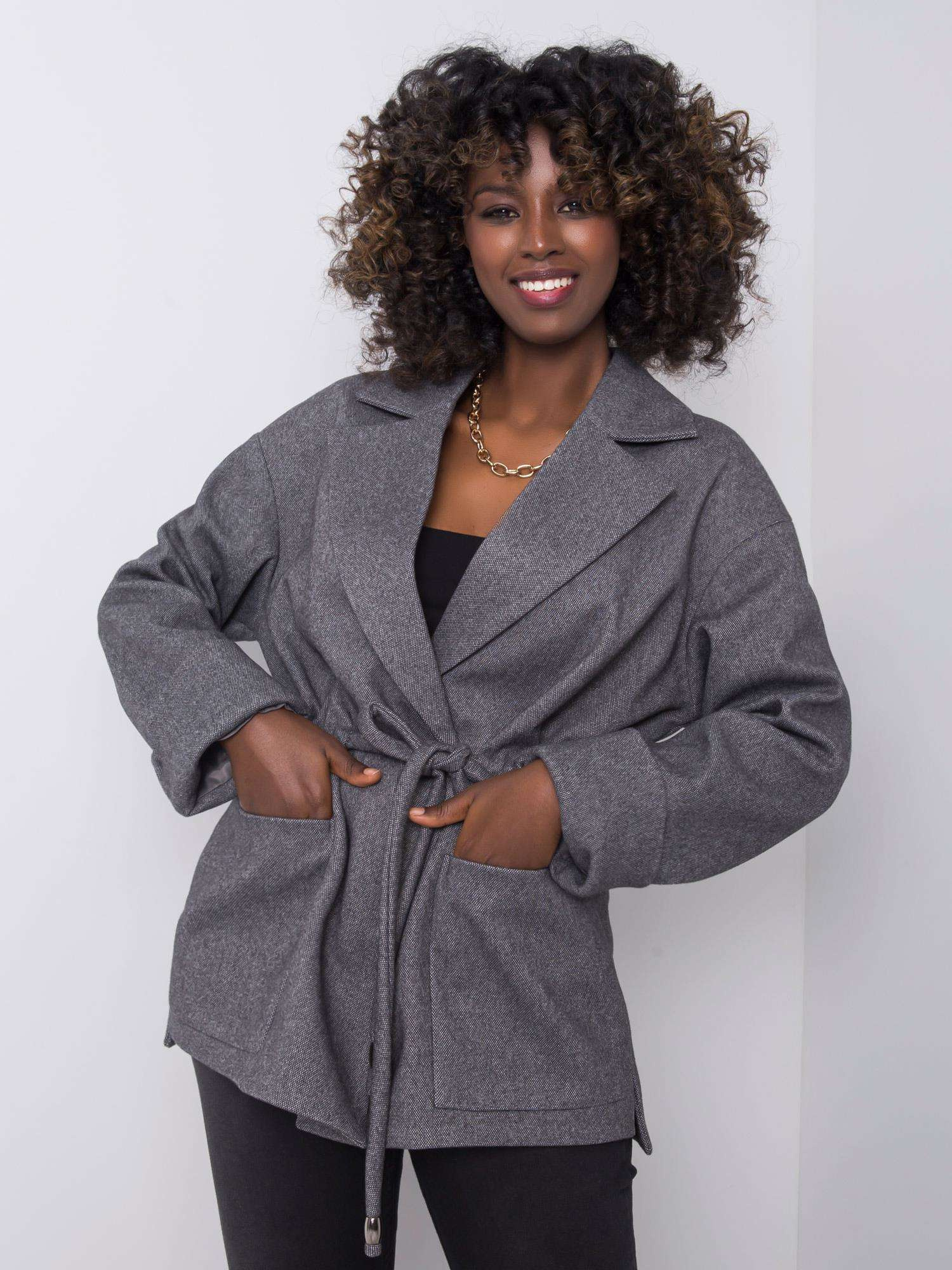 Sivý kratší kabát -RL-PL-2727.42P-grey Veľkosť: M