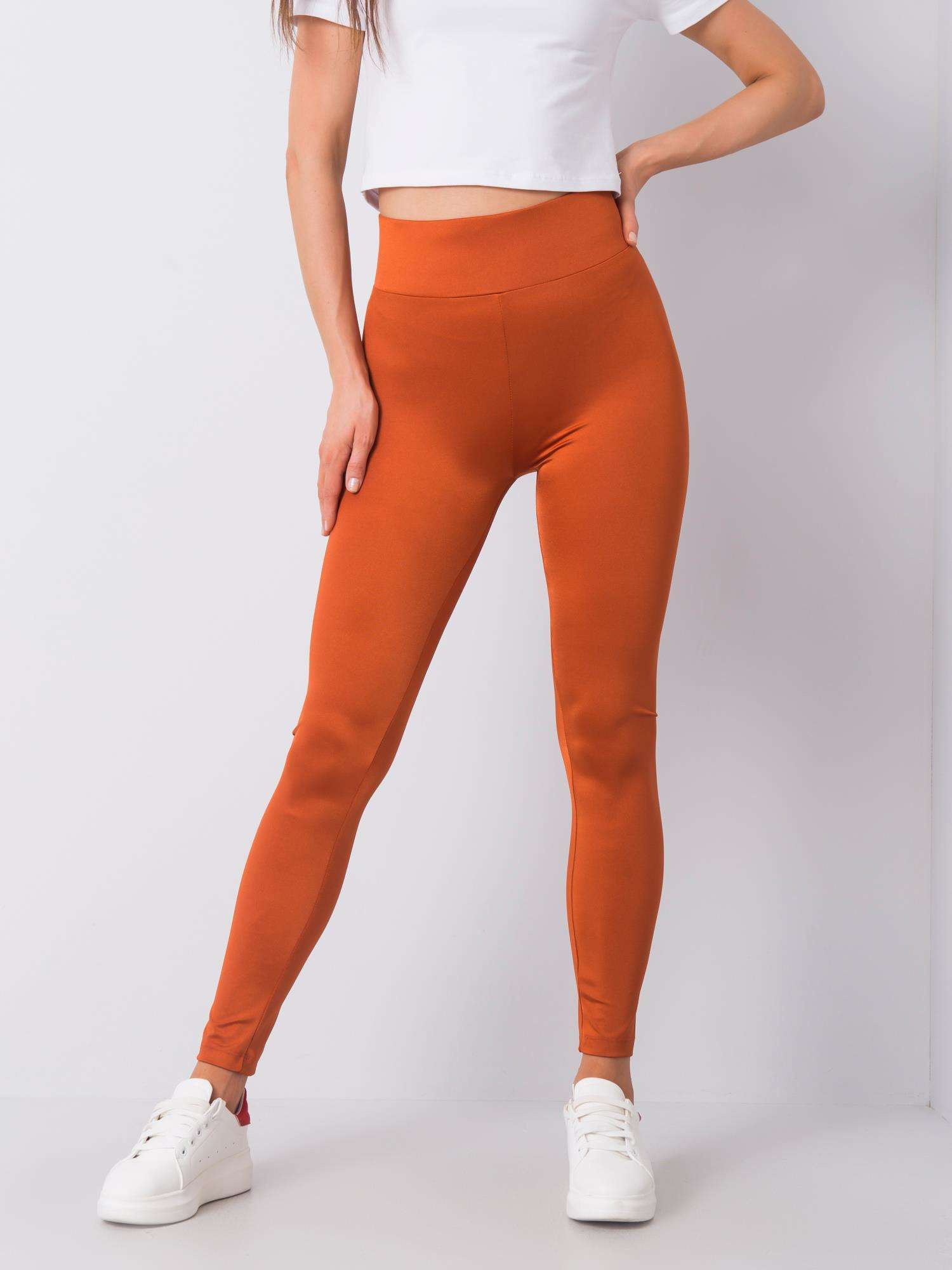 Terakotové lesklé legíny 1000-LG-3103.11X-terracotta Veľkosť: XS