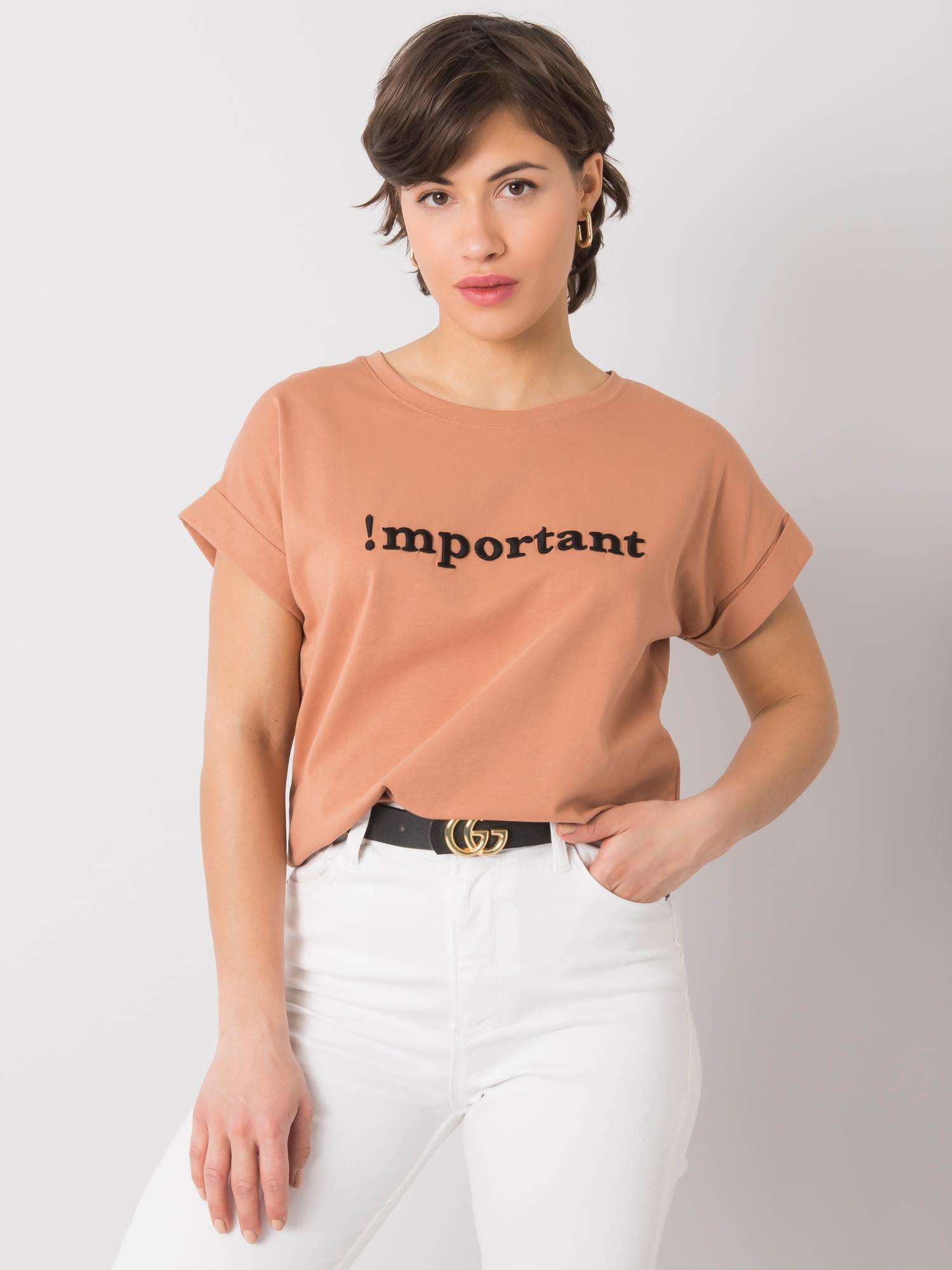 Hnedé dámske tričko s nápisom FA-TS-6936.82P-camel Veľkosť: ONE SIZE