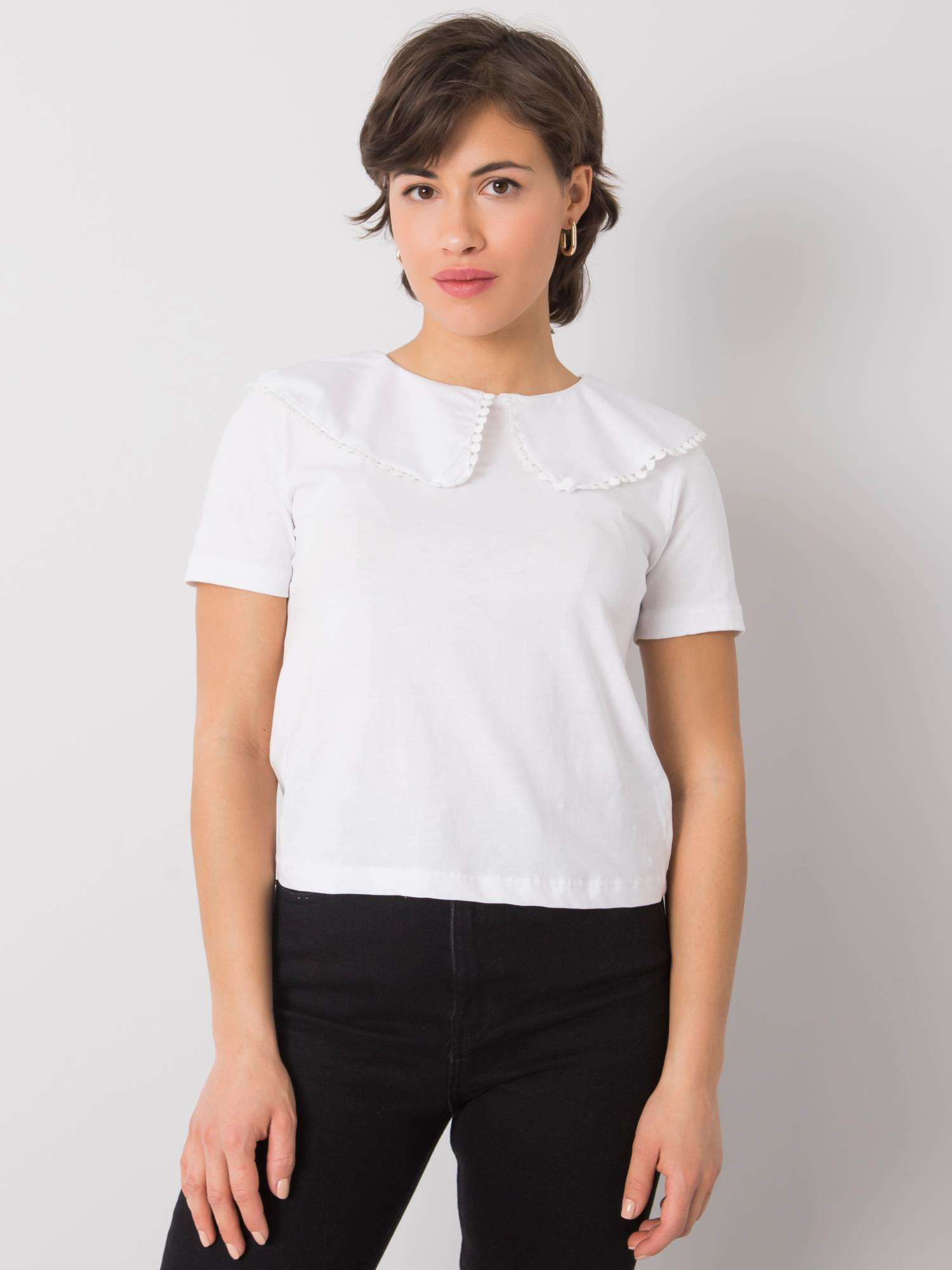 Biele dámske tričko s golierom 157-TS-6475.92-white Veľkosť: L