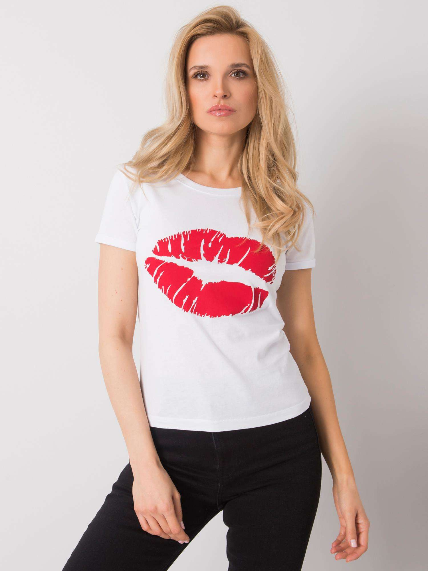 Biele dámske tričko s červenou pusou TW-TS-BL-001.99-white Veľkosť: M