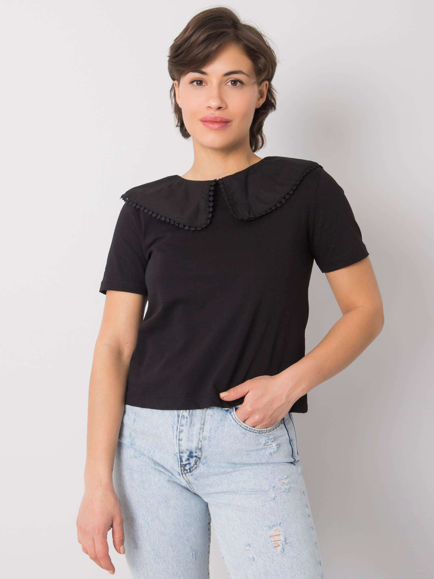 Čierne dámske tričko s golierom 157-TS-6475.91-black Veľkosť: S