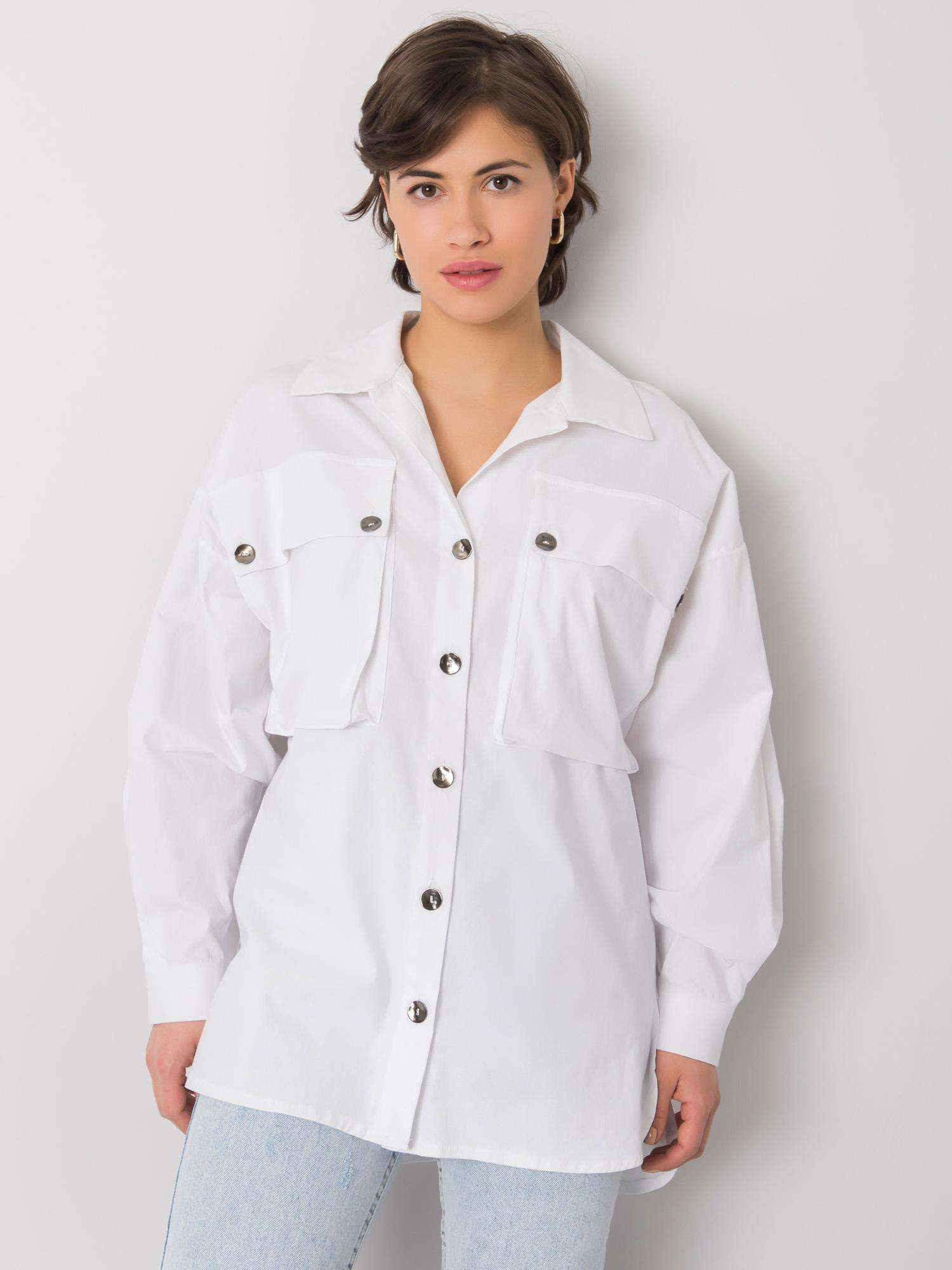 Biela dámska oversize košeľa 346-KS-027.45-white Veľkosť: S