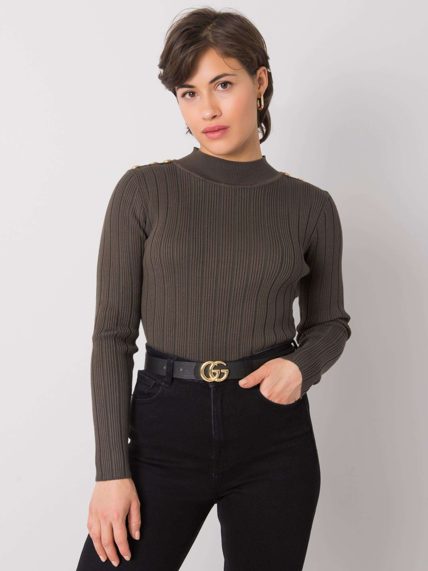 Khaki dámsky priliehavý sveter EM-SW-MCY02213.91-khaki Veľkosť: ONE SIZE