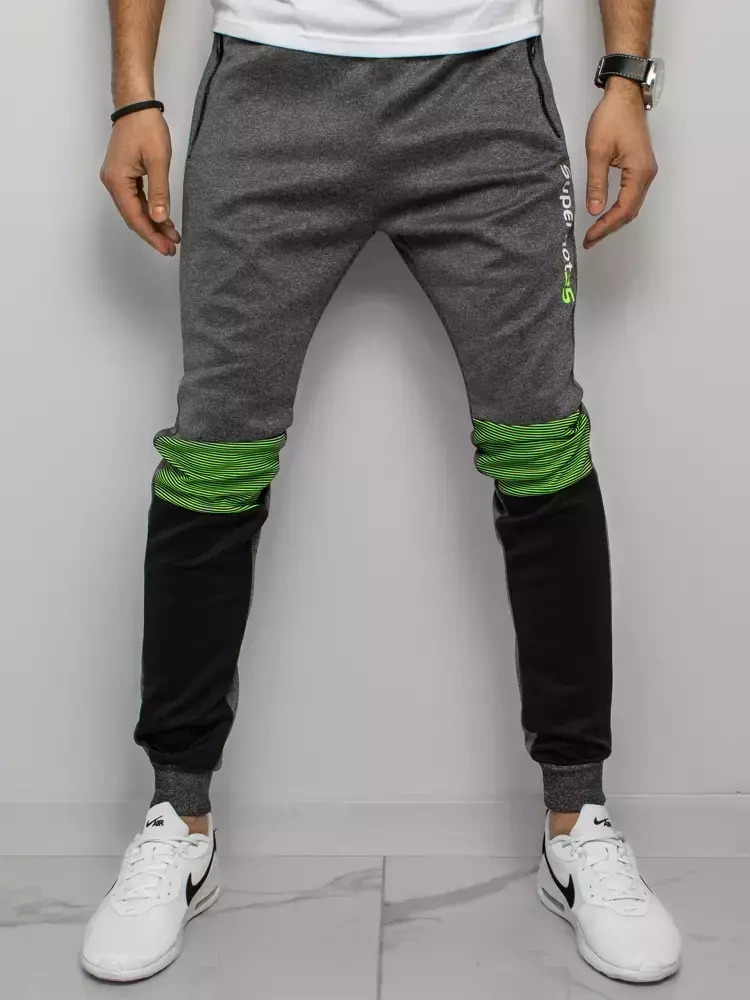 Antracitové pánske tepláky so zeleným pruhom na kolenách UX3060 Veľkosť: 2XL