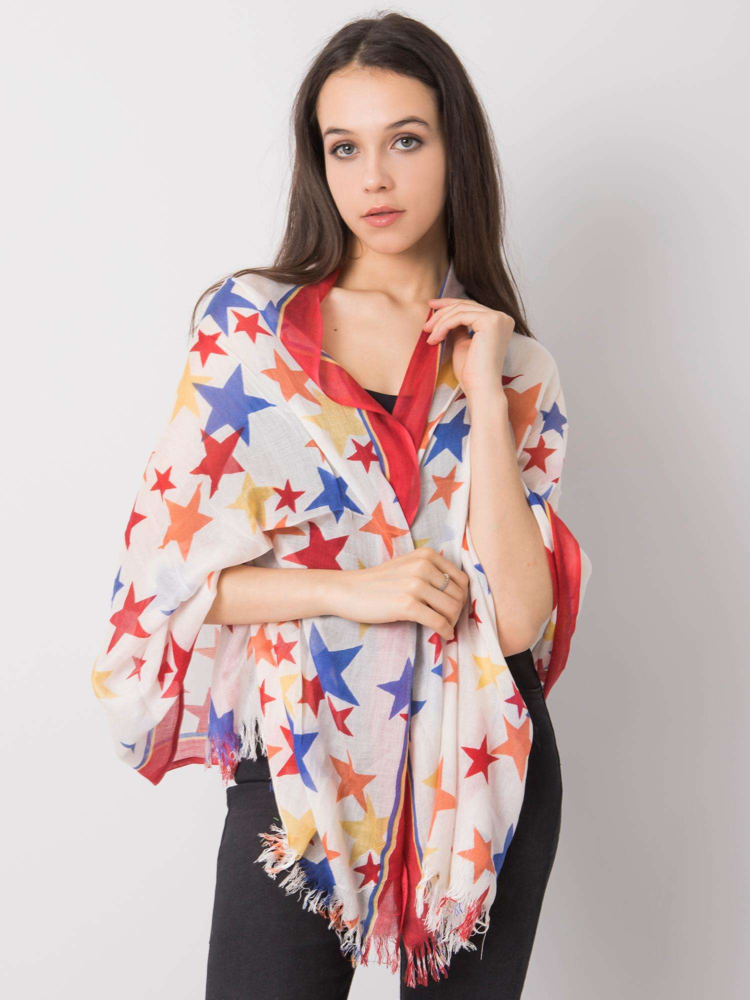 Smotanová šatka s hviezdami AT-CH-1237-creamy white Veľkosť: ONE SIZE