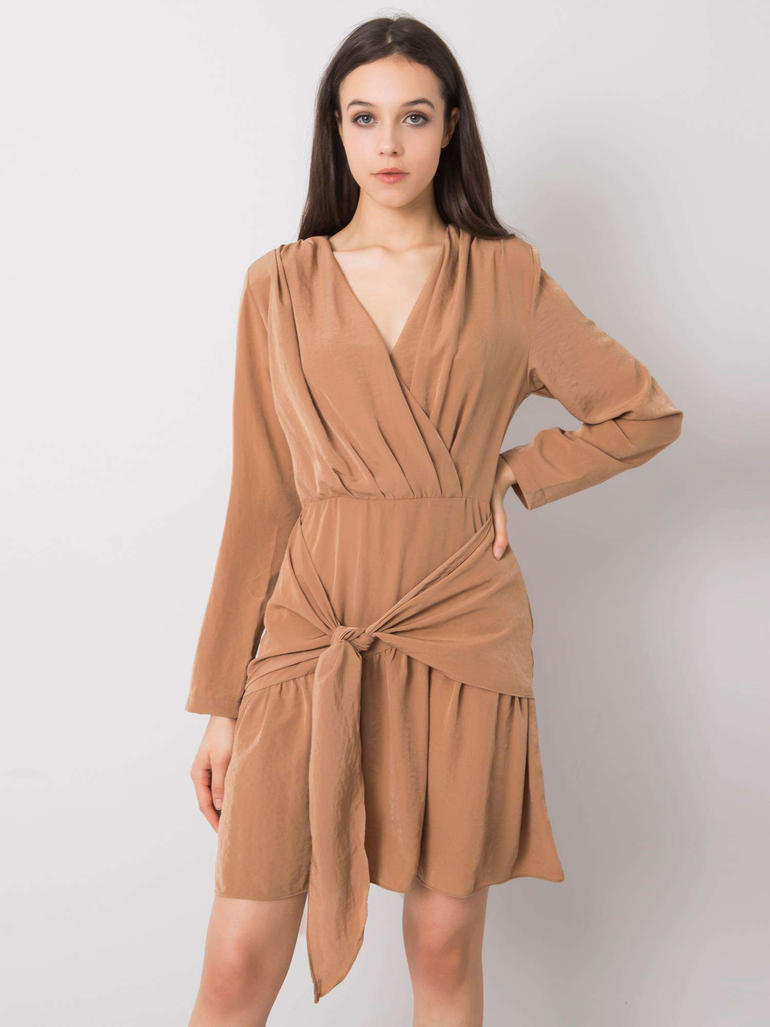 Hnedé dámske šaty s viazaním 322-SK-10099.40-brown Veľkosť: S