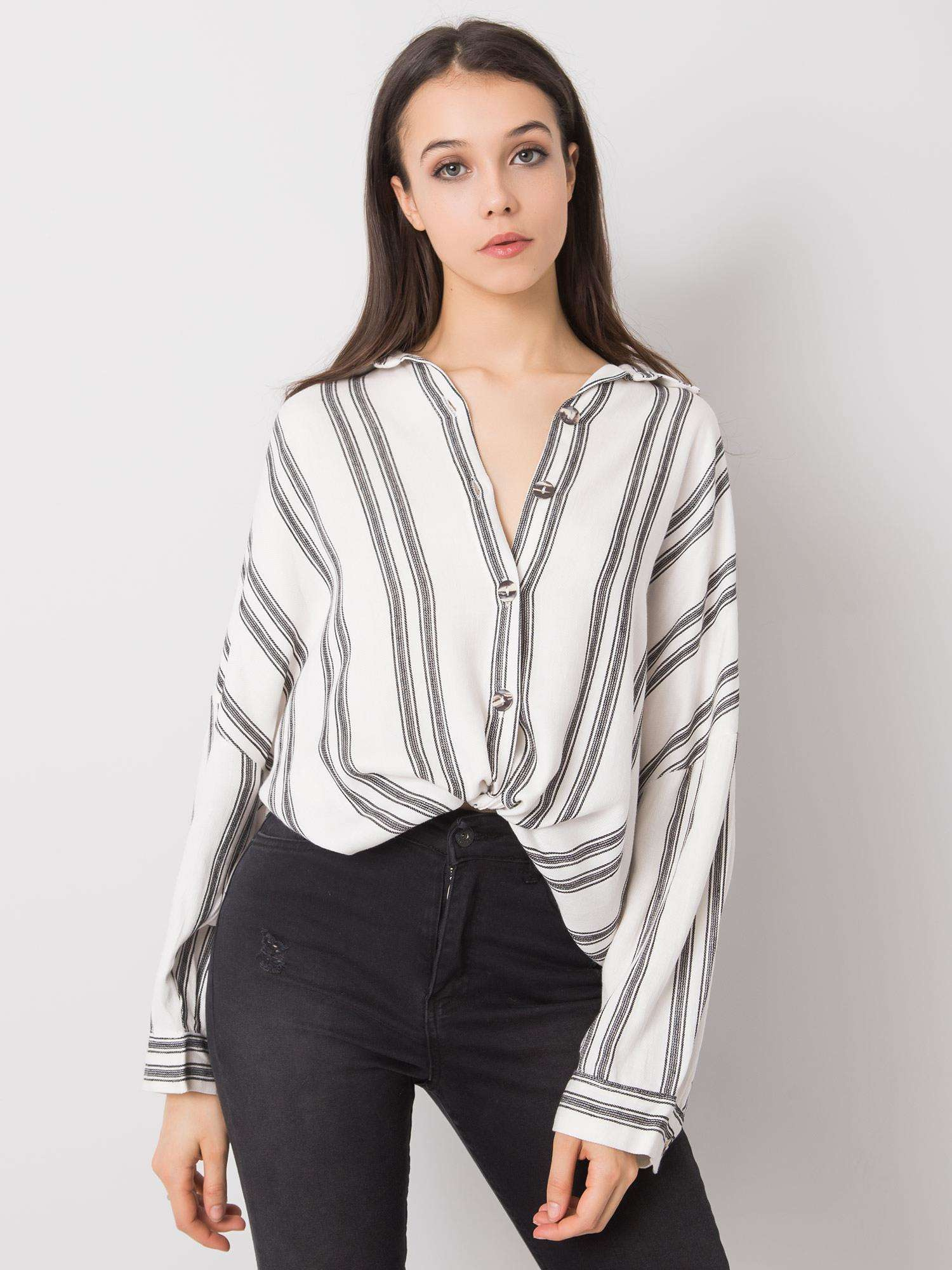 Smotanová dámska pruhovaná košeľa 351-KS-24032021.67-ecru Veľkosť: ONE SIZE