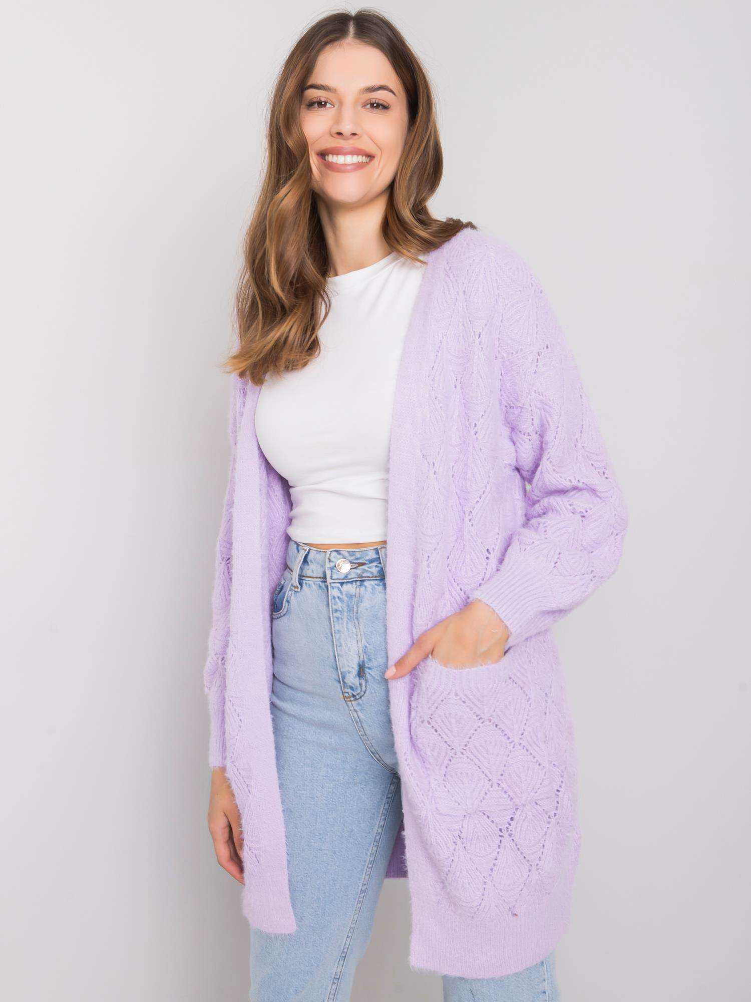 Fialový dámsky pletený kardigán EM-SW-G995.26P-purple Veľkosť: ONE SIZE