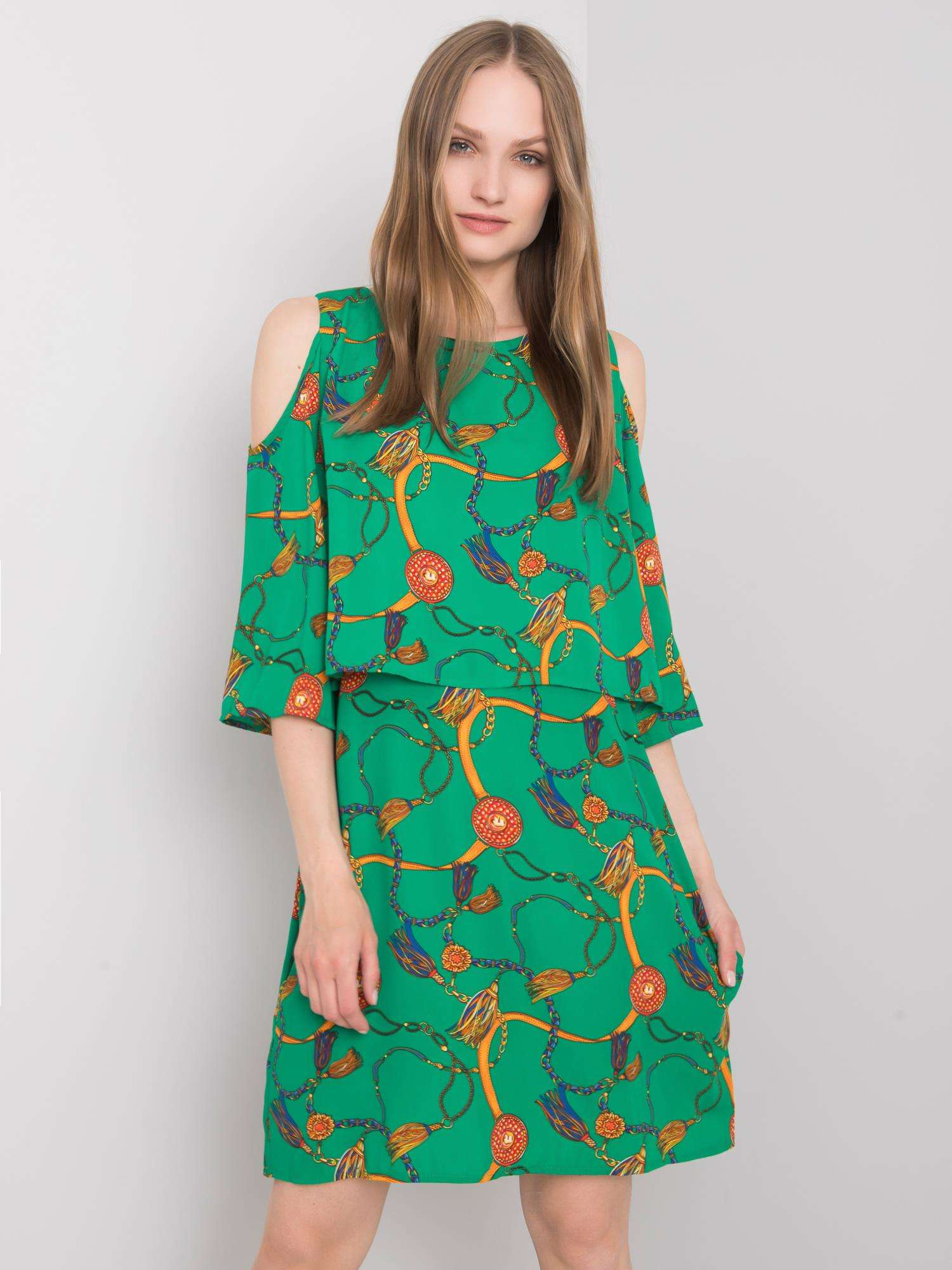 Zelené dámske vzorované šaty CHA-SK-0633.18P-green Veľkosť: S/M