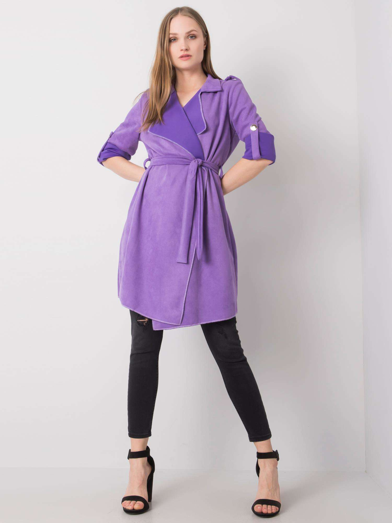 Fialový dámsky kardigán s pásikom EM-NA-2252.17-purple Veľkosť: ONE SIZE