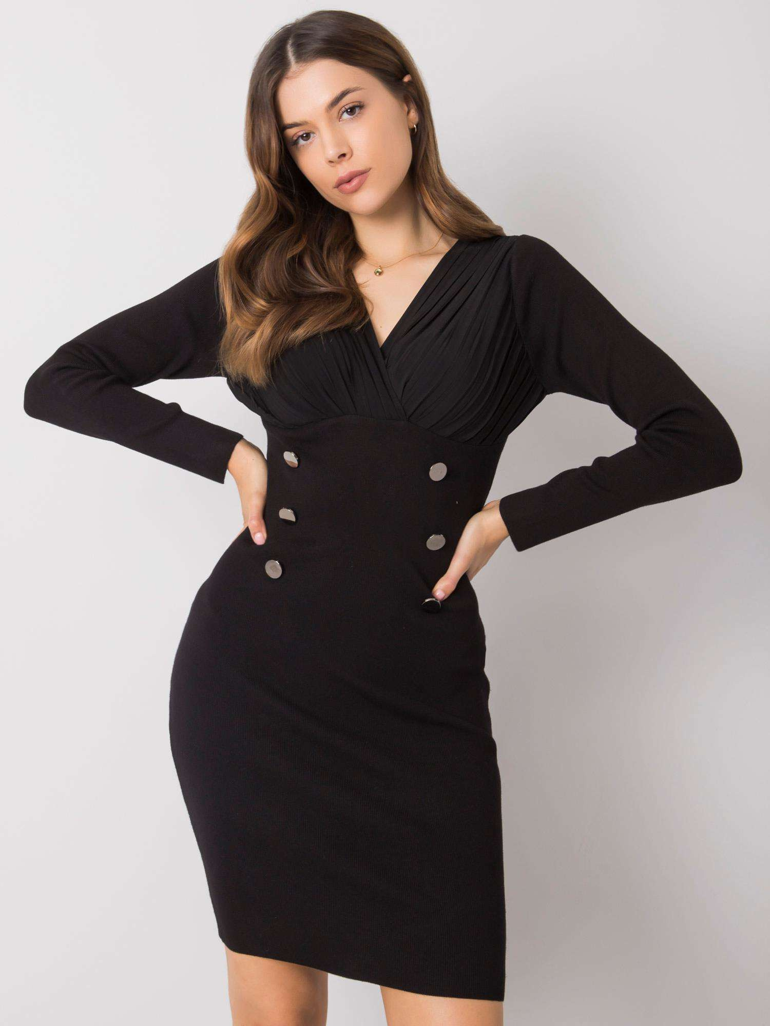 Čierne dámske priliehavé šaty s gombíkmi EM-SK-J50027.63P-black Veľkosť: M/L