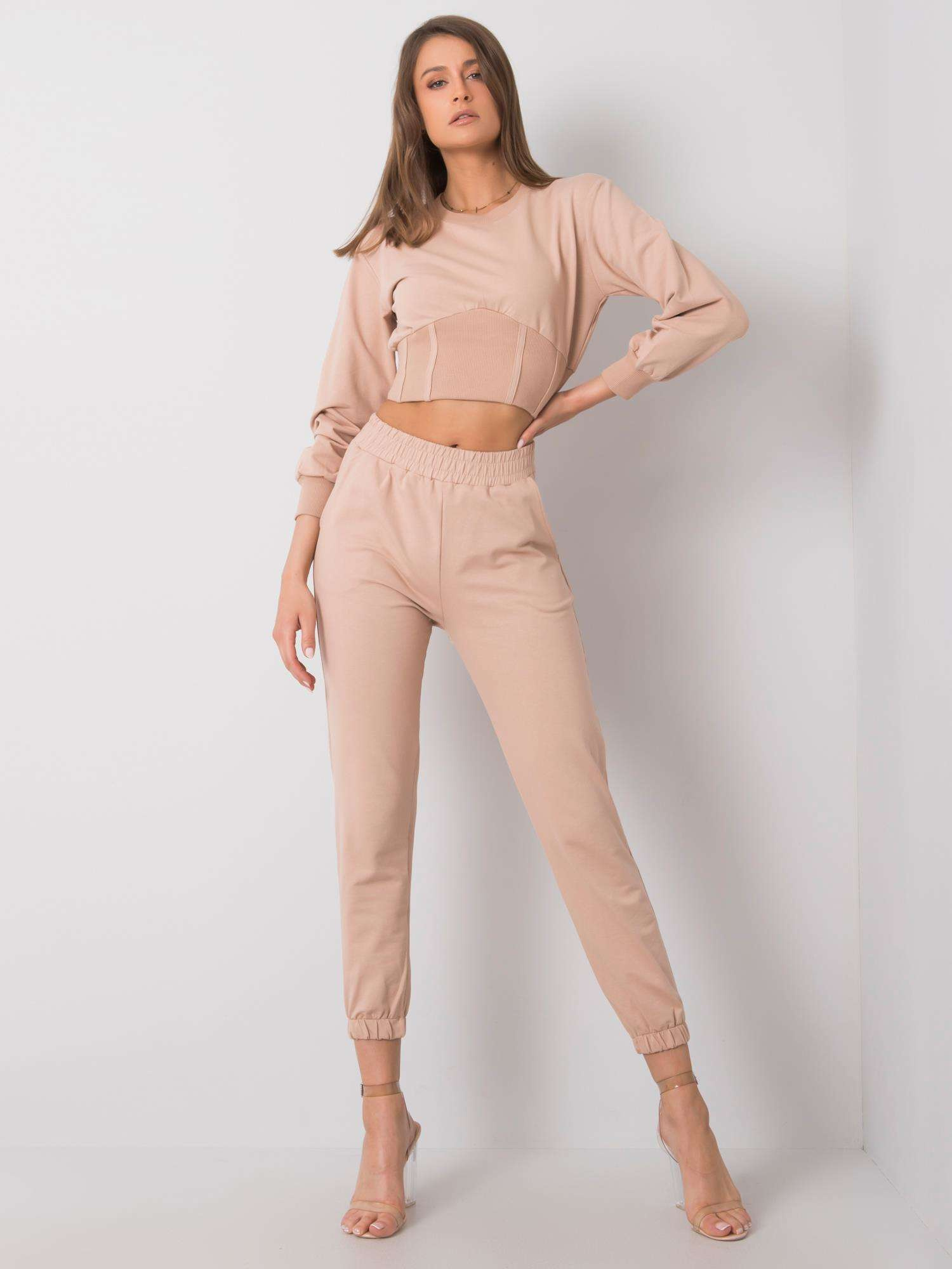 Béžová dámska súprava s prešívaním 356-KMPL-1203.84-beige Veľkosť: M