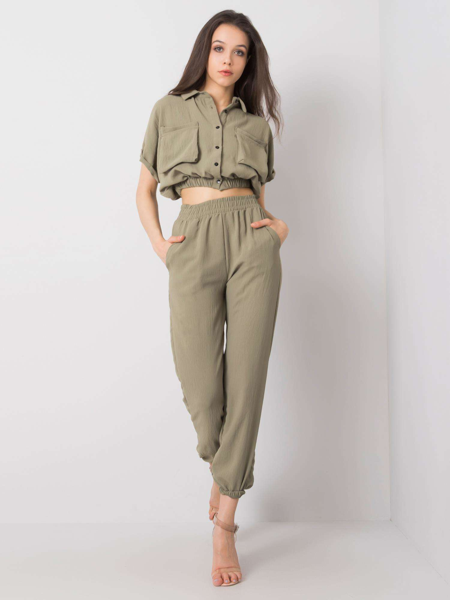 Khaki dámska ľahká súprava s gombíkmi 346-KMPL-5002.61-khaki Veľkosť: XL