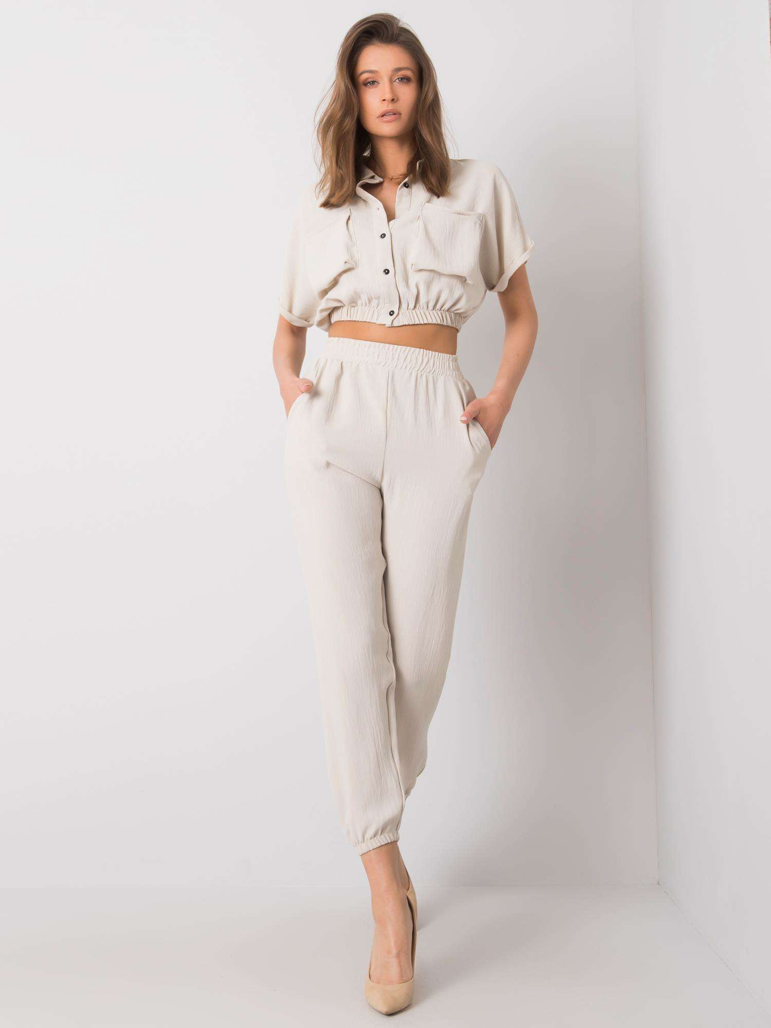 Béžová dámska ľahká súprava s gombíkmi 346-KMPL-5002.60-beige Veľkosť: XL