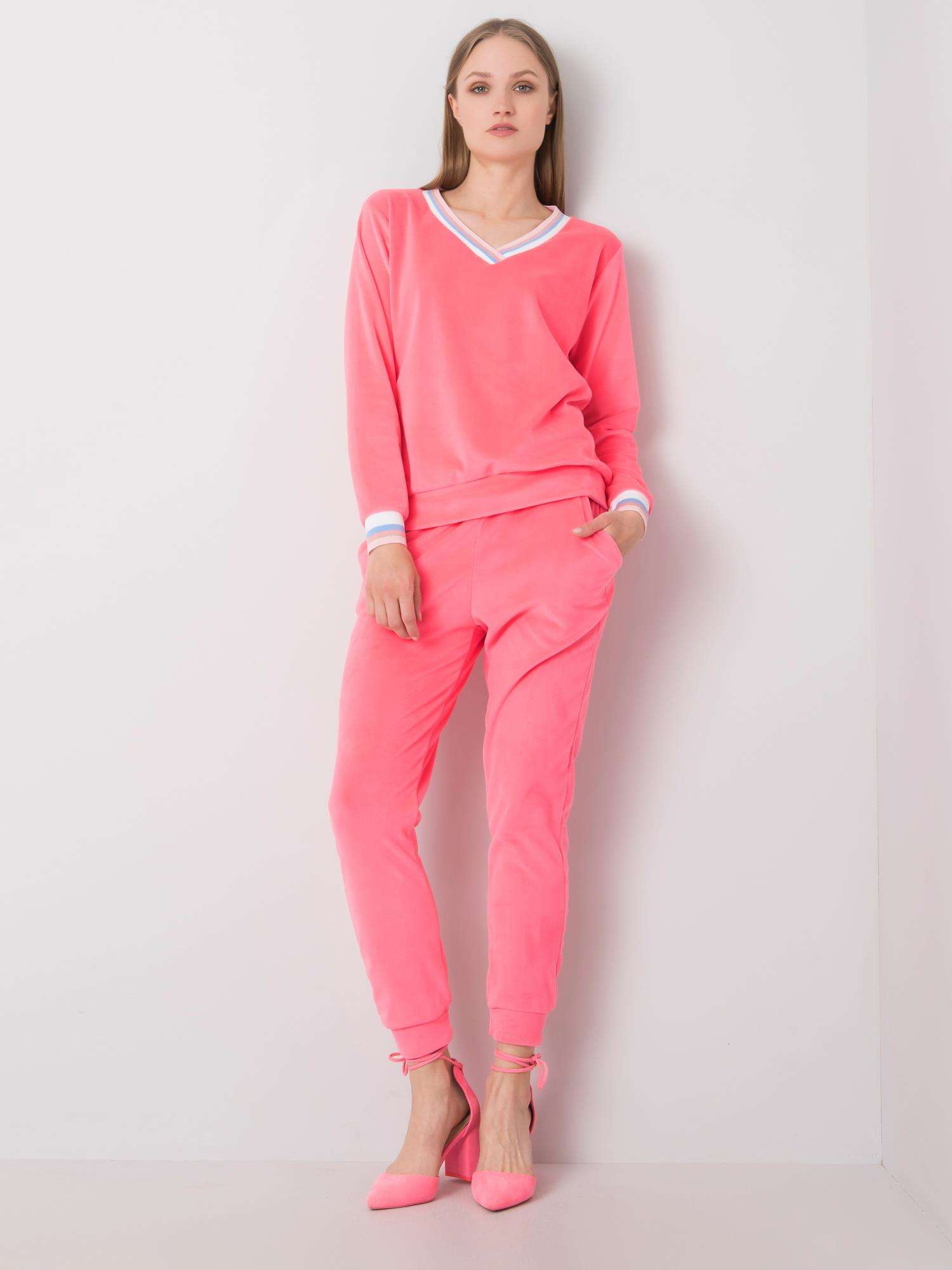 Neónovo ružová zamatová tepláková súprava WN-KMPL-R827-4.00X-pink Veľkosť: M