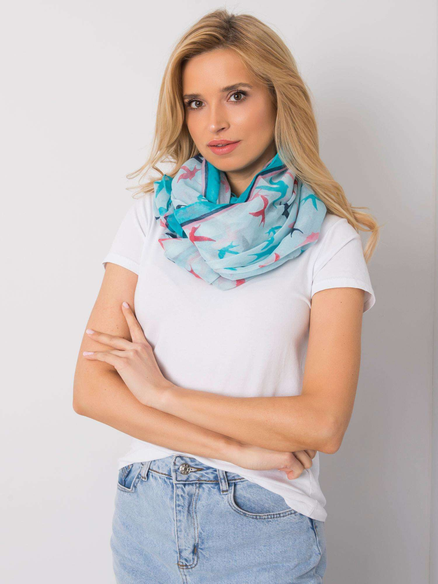 Modrá šatka so vzorom vtáčikov AT-CH-TD1173-blue Veľkosť: ONE SIZE