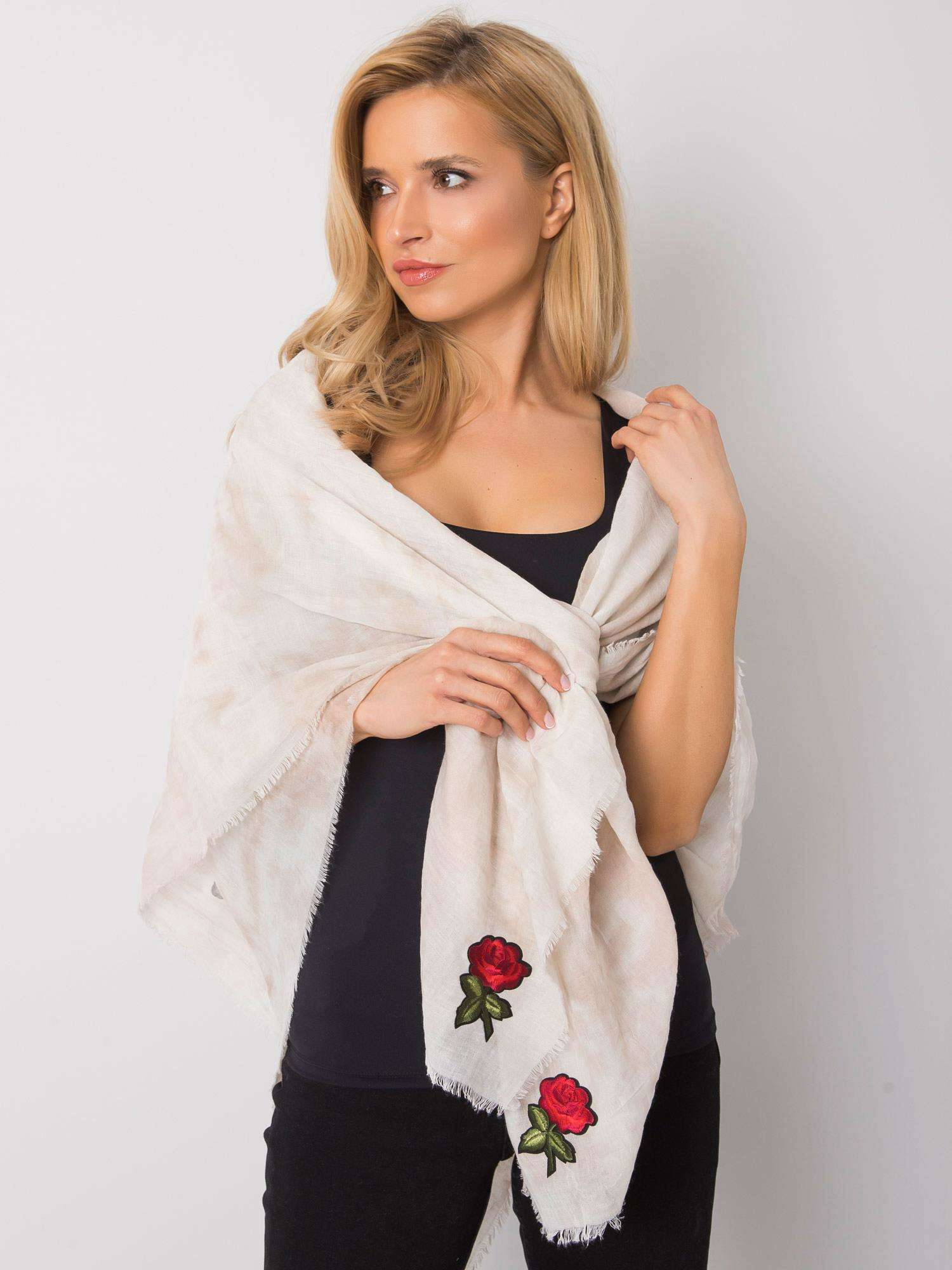 Smotanová šatka s výšivkou AT-CH-ENEC-114-beige Veľkosť: ONE SIZE