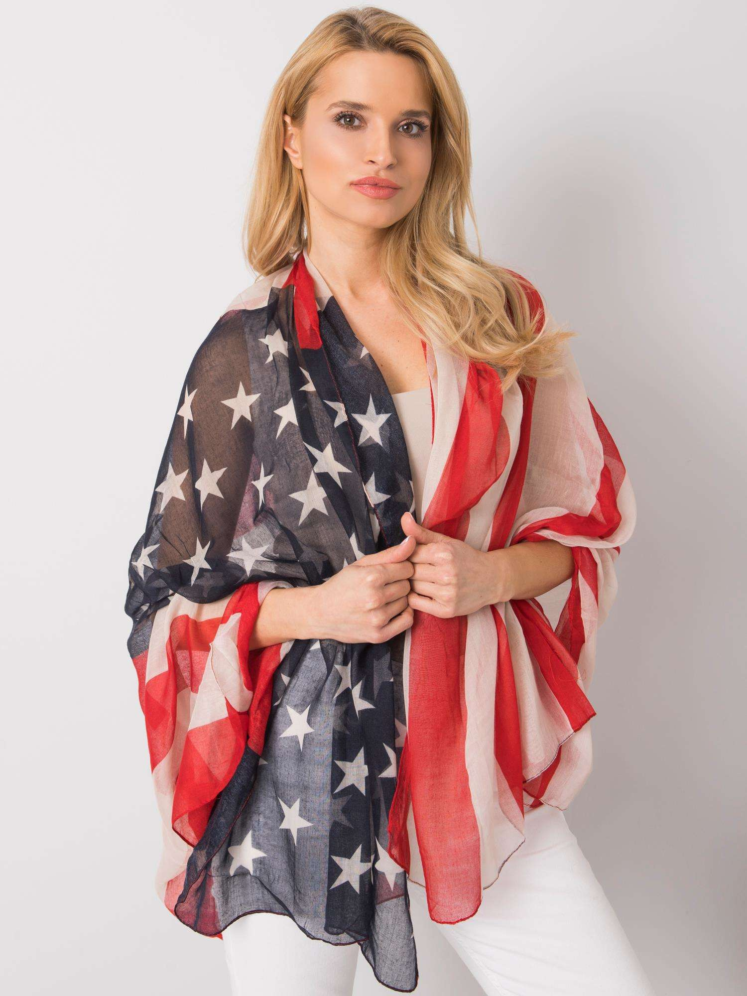 Farebná dámska pruhovana šatka s hviezdami AT-CH-S-1843-beige Veľkosť: ONE SIZE