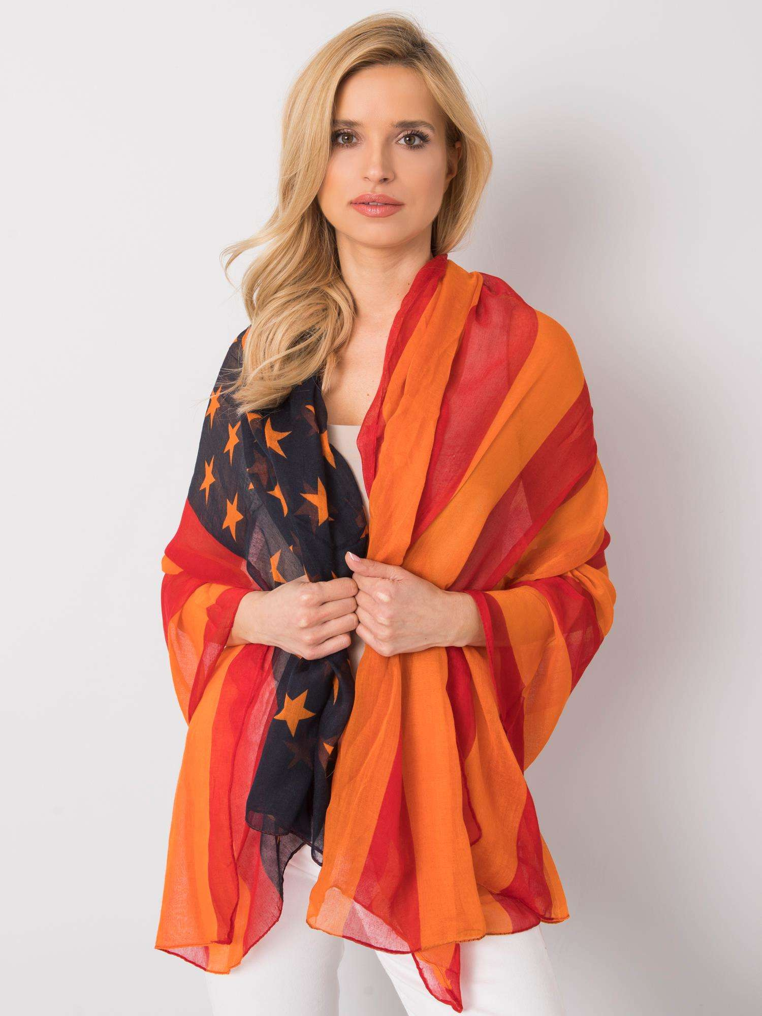 Oranžová dámska pruhovaná šatka s hviezdami AT-CH-S-1843-orange Veľkosť: ONE SIZE