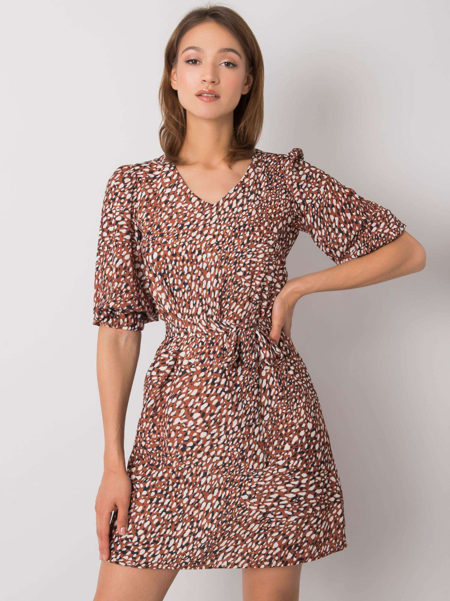 Hnedé dámske vzorované šaty LK-SK-508079.47P-brown Veľkosť: 36