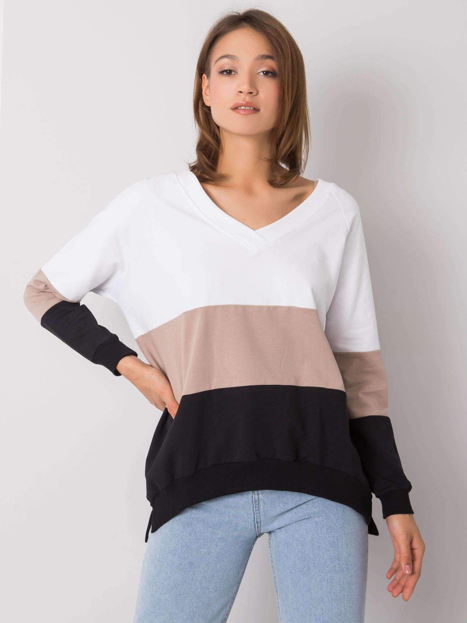 Čierno-biela dámska mikina s výstrihom RV-BL-5972.07-black Veľkosť: S/M