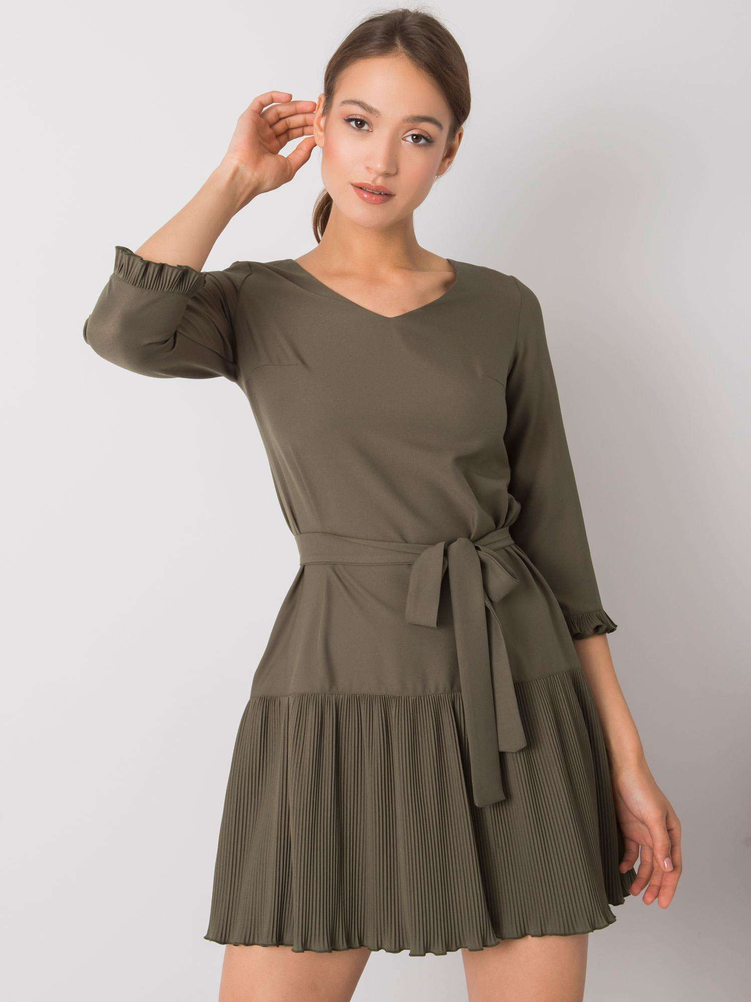 Khaki dámske šaty s viazaním LK-SK-507733.80P-khaki Veľkosť: 40