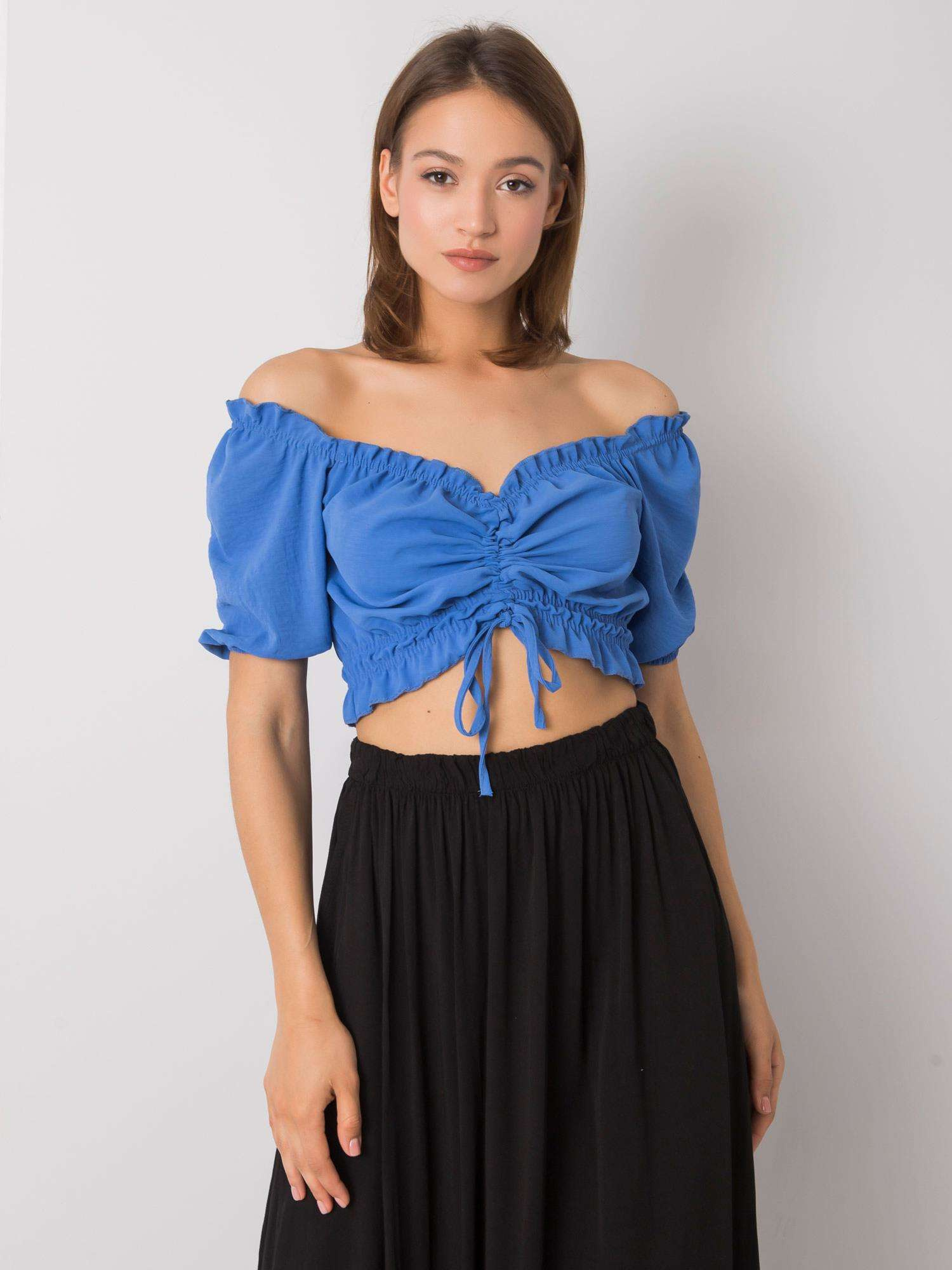Modrý dámsky top s riasením RO-BZ-2534.07-blue Veľkosť: S