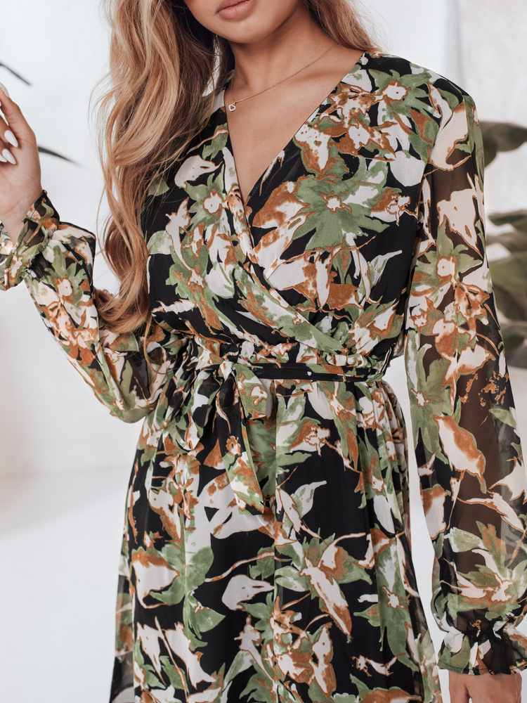 Čierne letné šaty so vzorom EY1675 Veľkosť: M