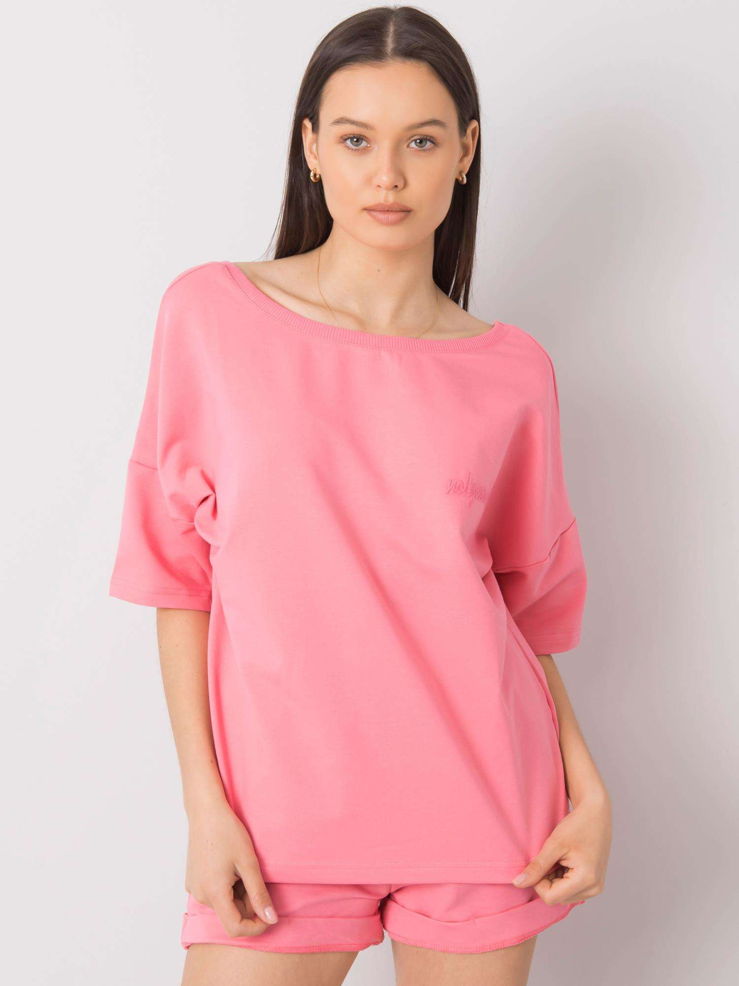 Ružová dámska tepláková súprava trička a šortiek FA-KMPL-6410.38P-pink Veľkosť: ONE SIZE