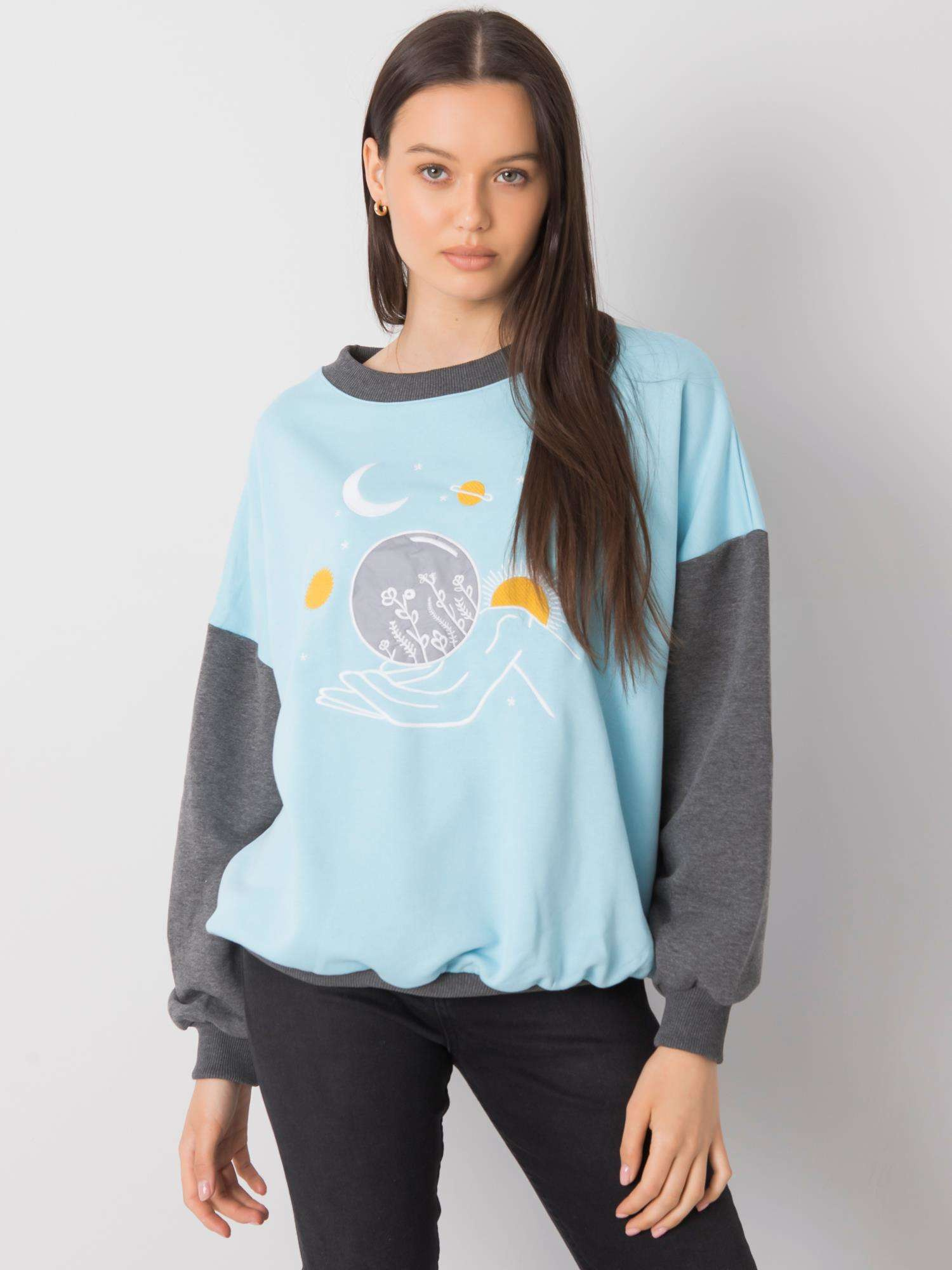 Svetlo modrá dámska mikina s šedými rukávmi FA-BL-6932.22P-blue Veľkosť: ONE SIZE