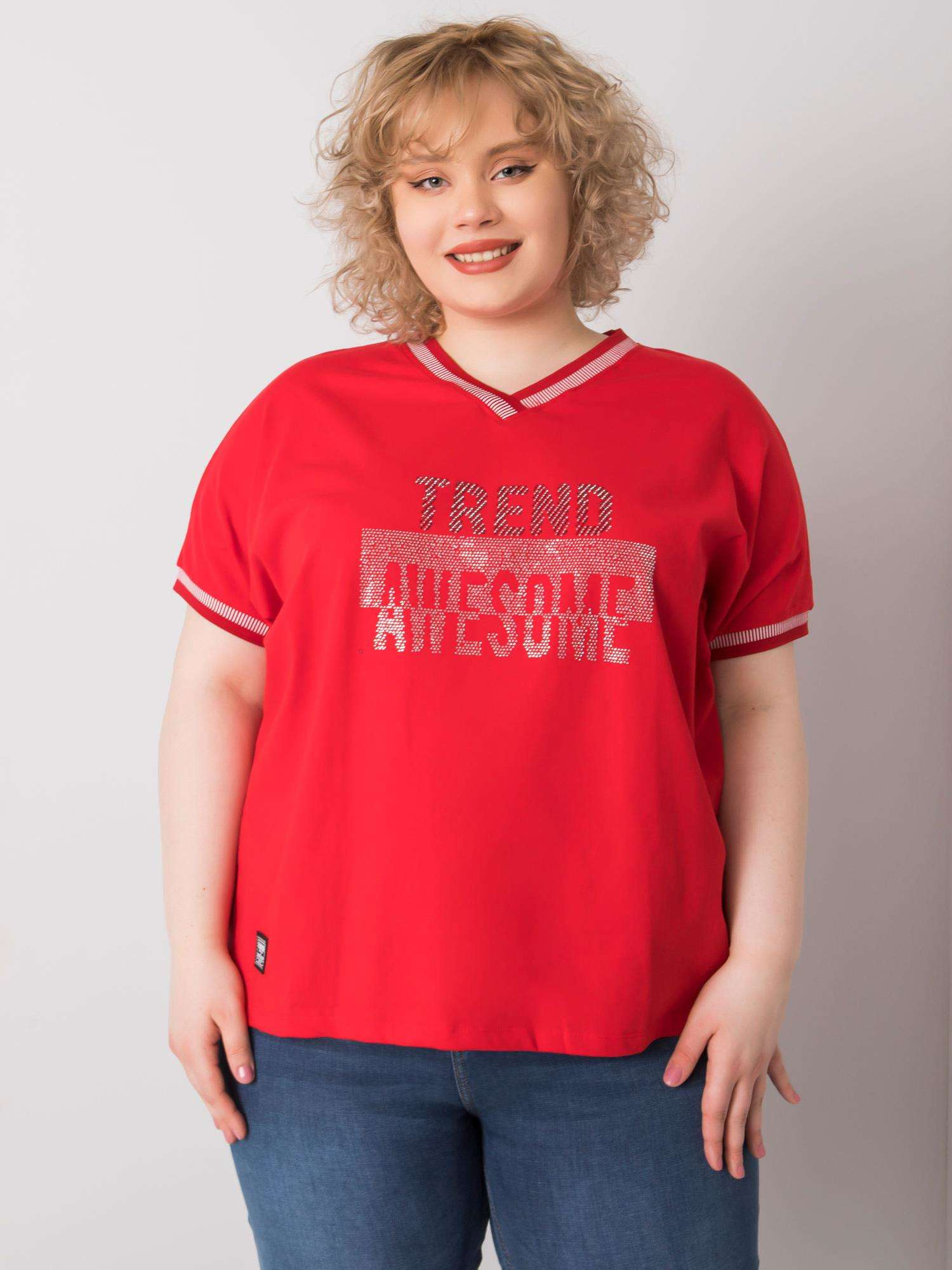 Červené dámske tričko s kamienkami RV-BZ-6496.32P-red Veľkosť: ONE SIZE