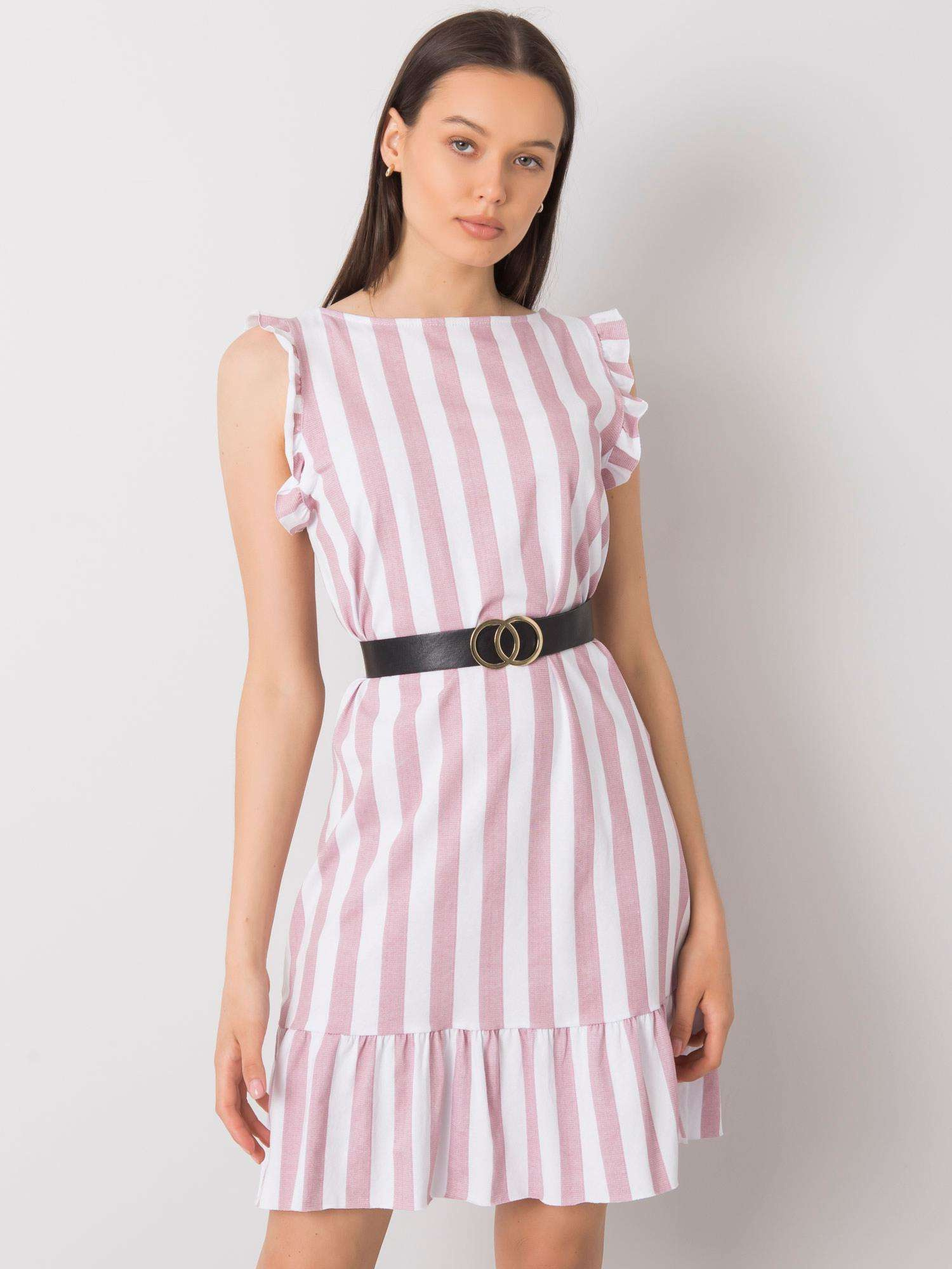 Púdrové dámske pruhované šaty DHJ-SK-11595.24P-pink Veľkosť: ONE SIZE