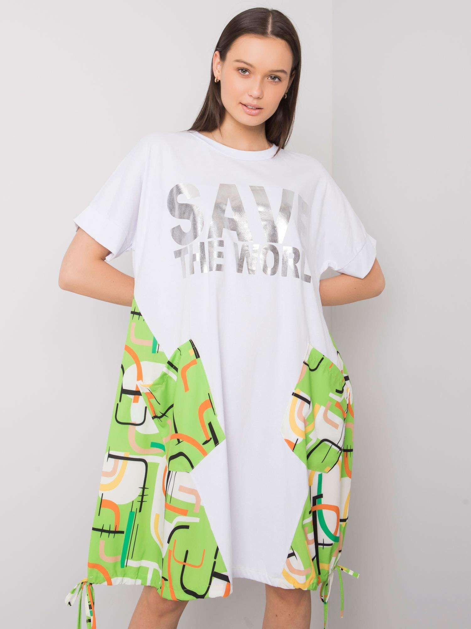 Biele dámske šaty so zeleným vzorom DHJ-SK-13117.41P-green Veľkosť: ONE SIZE
