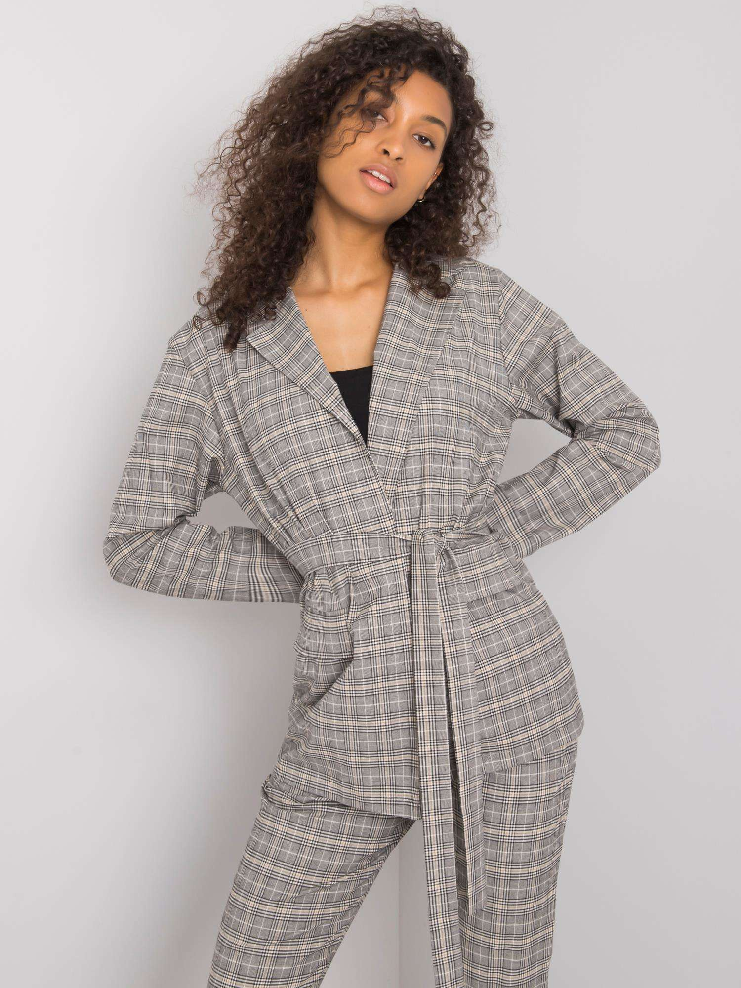 Šedé dámské kárované sako LK-MA-507692.55-gray Veľkosť: 38