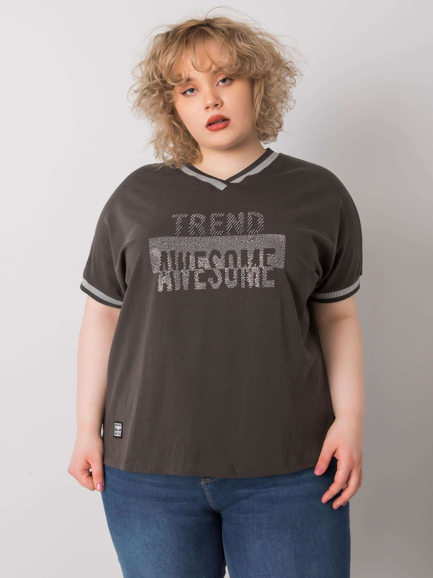 Khaki dámske tričko s kamienkami RV-BZ-6496.32P-khaki Veľkosť: ONE SIZE