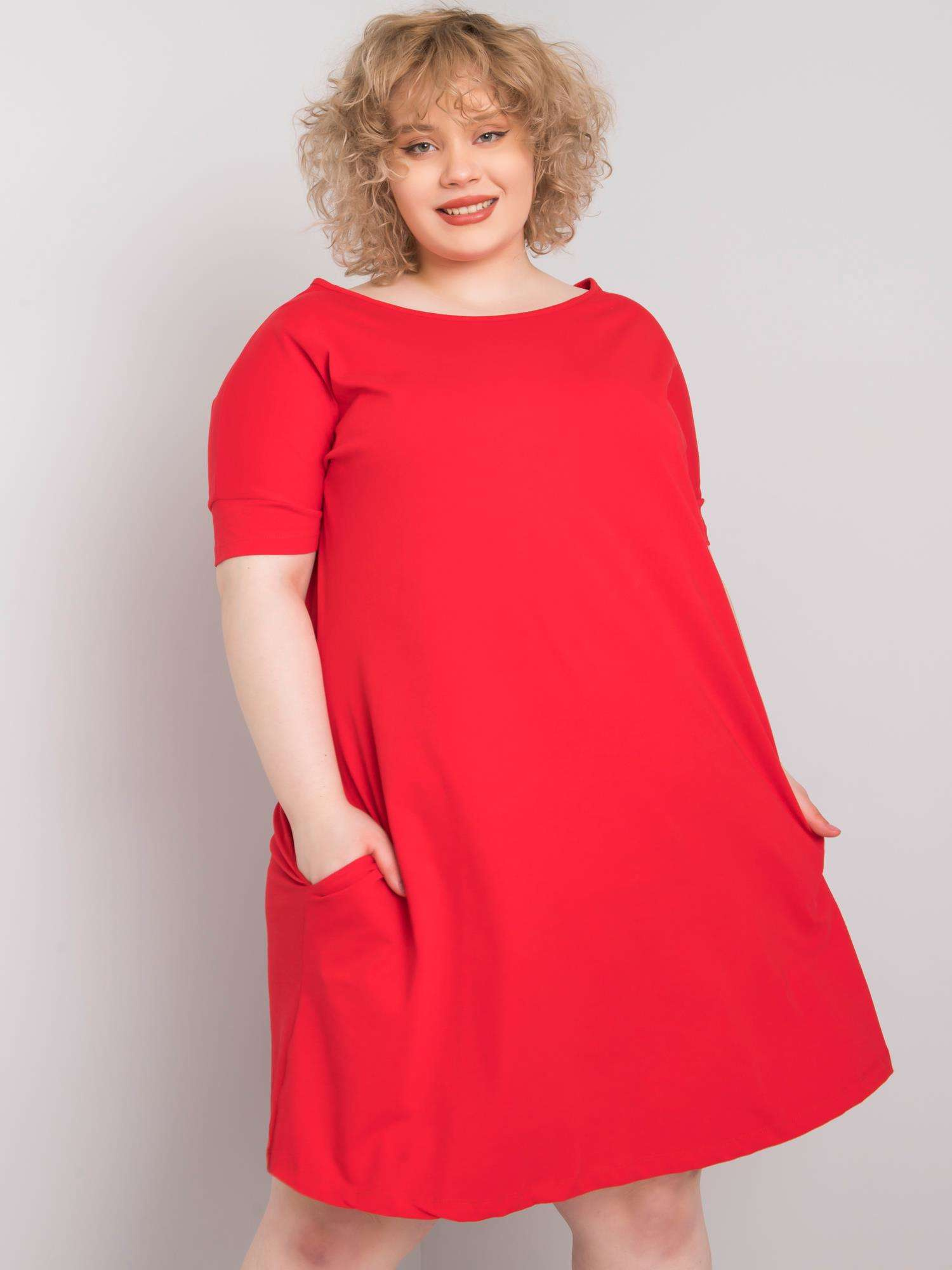 Červené šaty s vreckami Bellamy RV-SK-6639.02X-red Veľkosť: 3XL