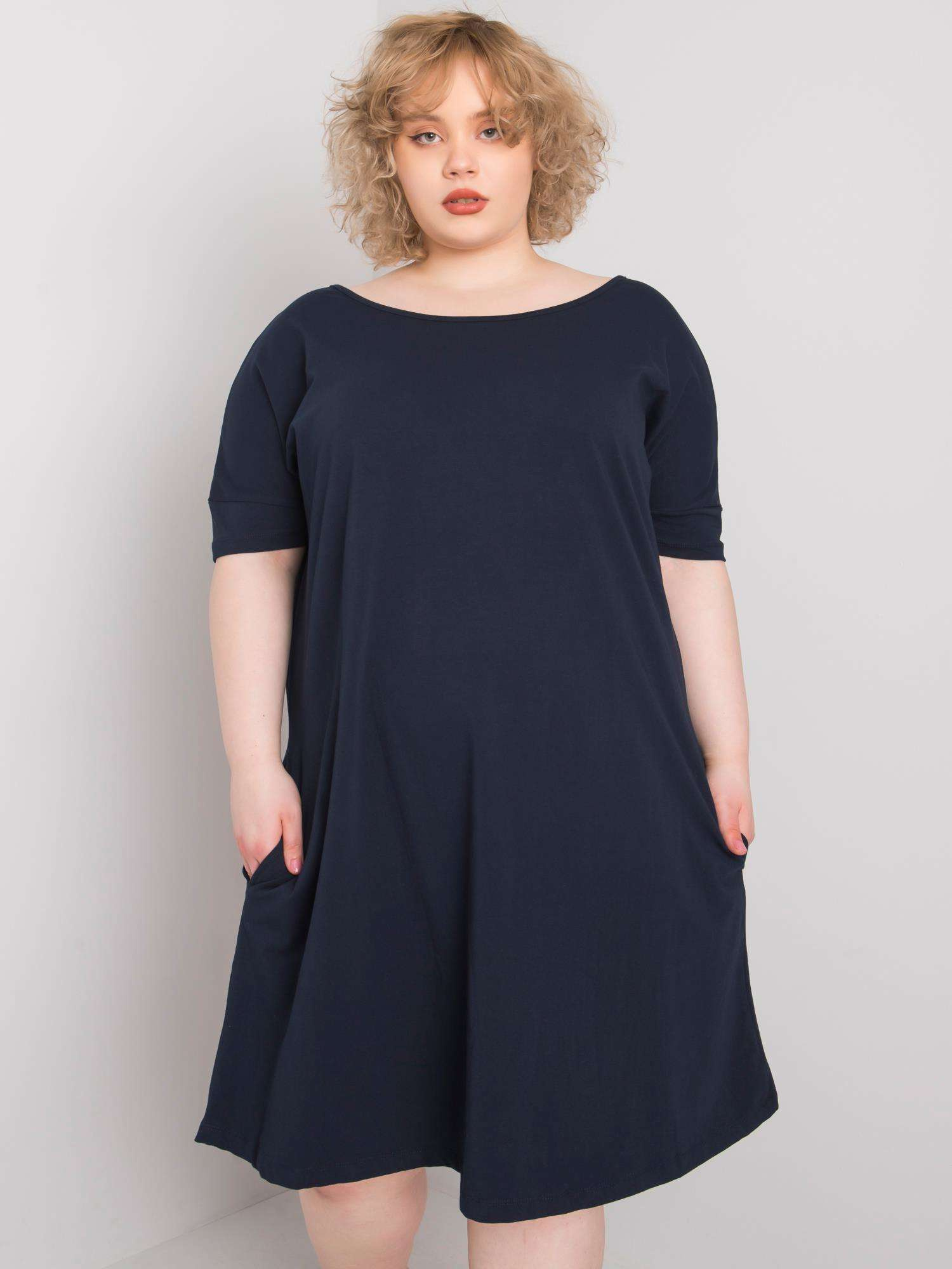 Tmavomodré šaty s vreckami Bellamy RV-SK-6639.02X-navy Veľkosť: XL